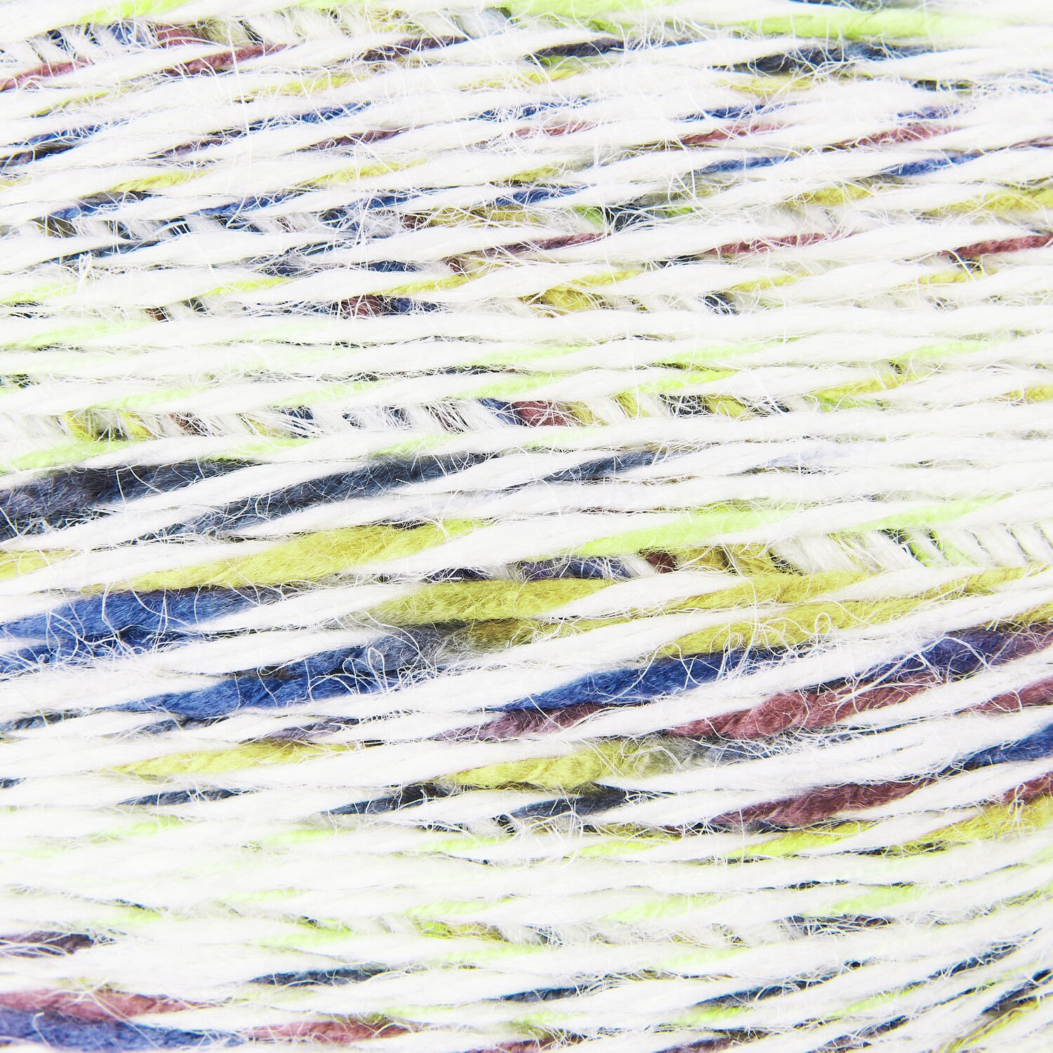 Creative "Hey Jute" Garn in Weiß mit bunten Akzenten. Ideal für Strick- und Häkelprojekte.