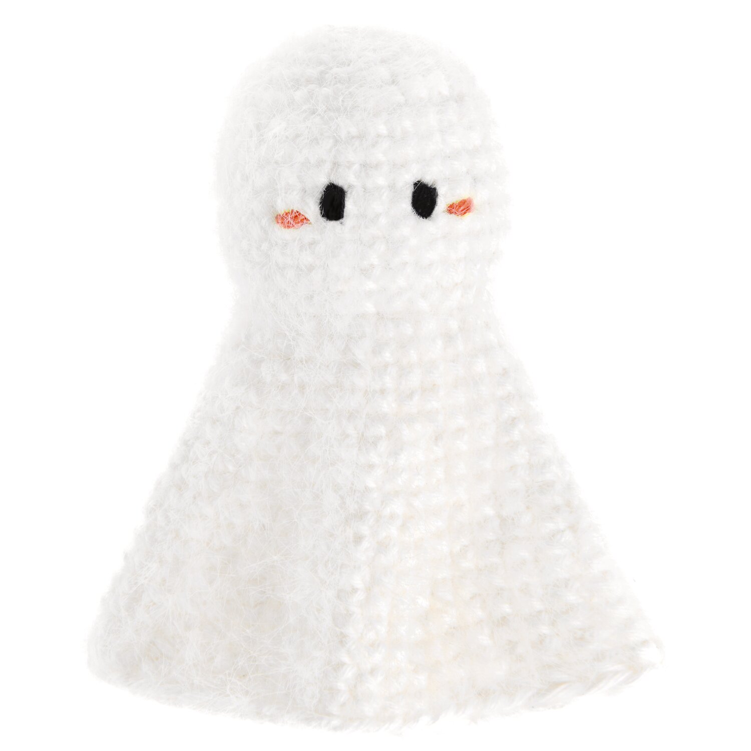 Ricorumi In the Meadow, gehäkeltes Gespenst aus Creative Ricorumi dk von Rico Design mit schwarzen Augen und smokey orangefarbenen Wangen, Garnknäuel 25g