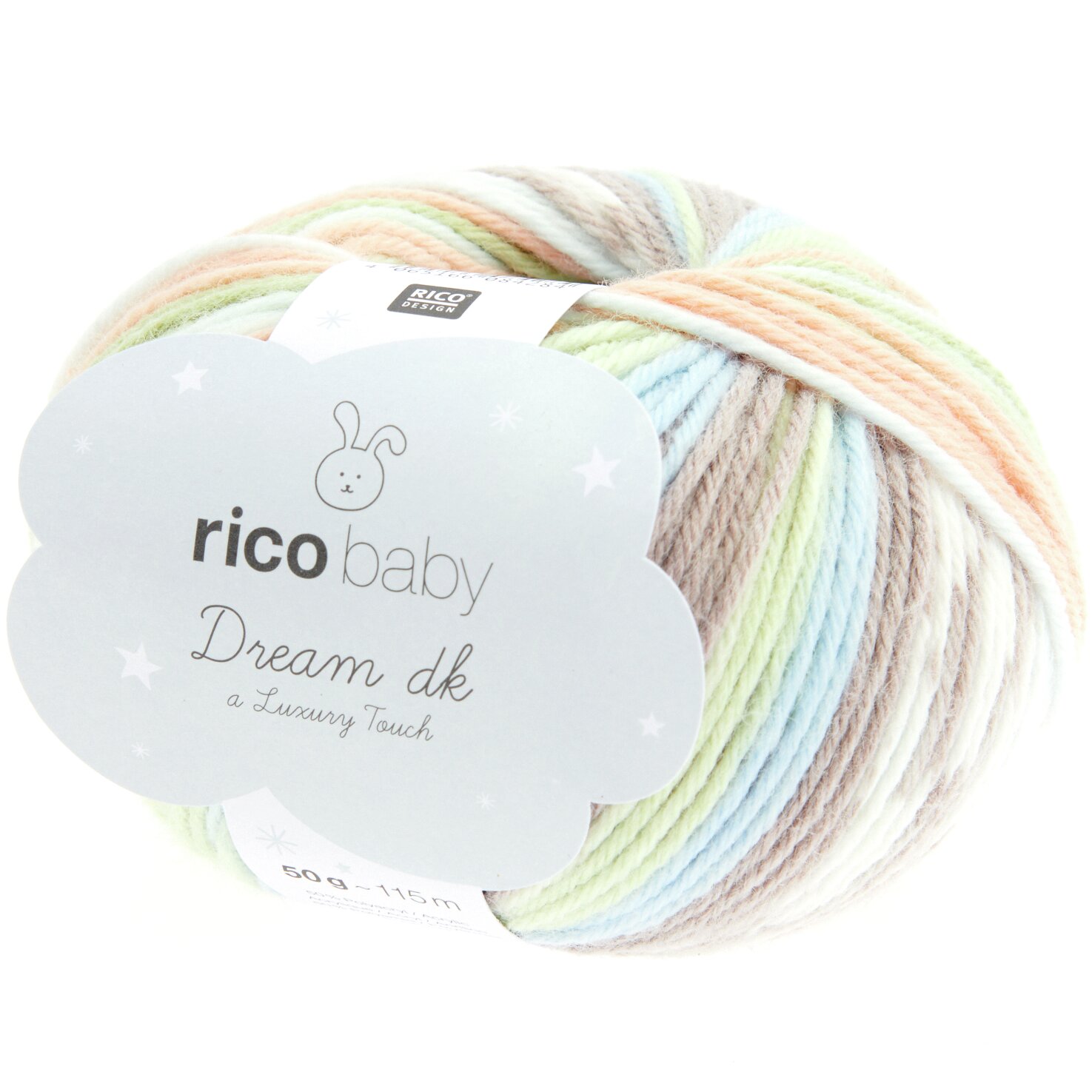 Strickset Weste Modell 22 aus Baby 042 von Rico Design Rico Baby Dream dk A Luxury Touch, pastellfarbene Wolle, ideal für weiche Strickprojekte.