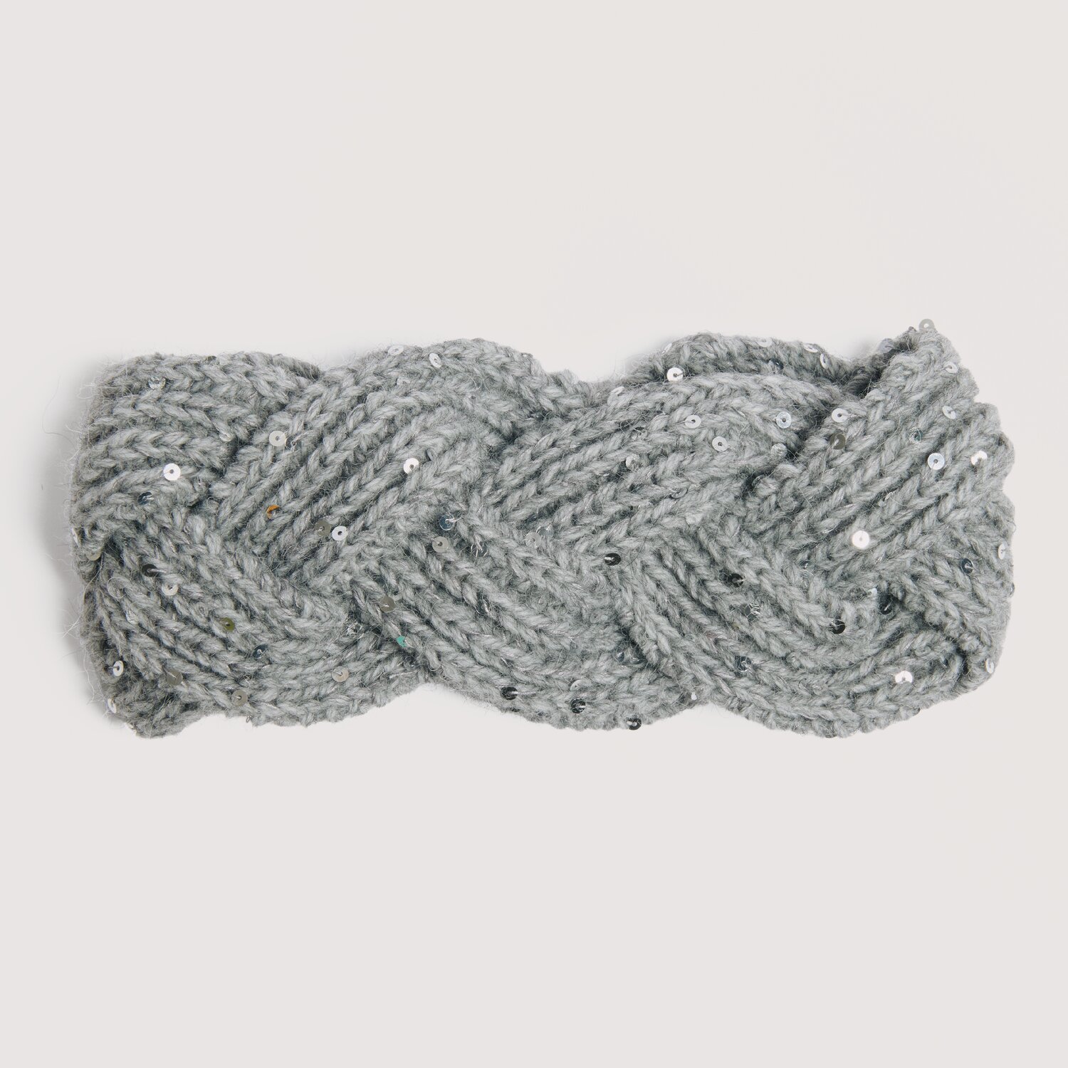 Die Neue Masche No. 16 Herbst, Stirnband von Wolle Rödel mit breitem Zopfmuster und eingearbeiteten Pailletten, weiche Strickstruktur für Damen
