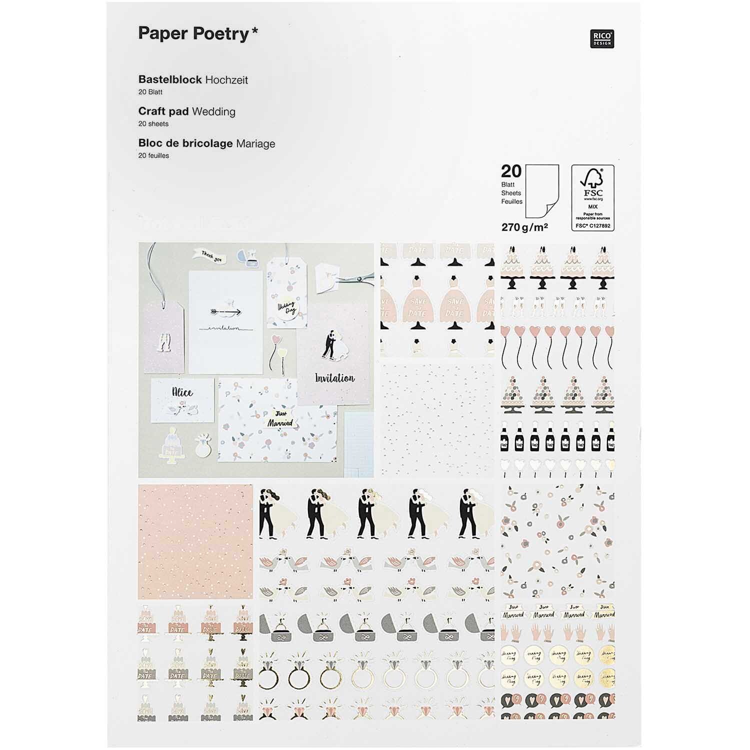 Paper Poetry Bastelblock Hochzeit 20 Blatt Paper Poetry Bastelblock Hochzeit 20 Blatt