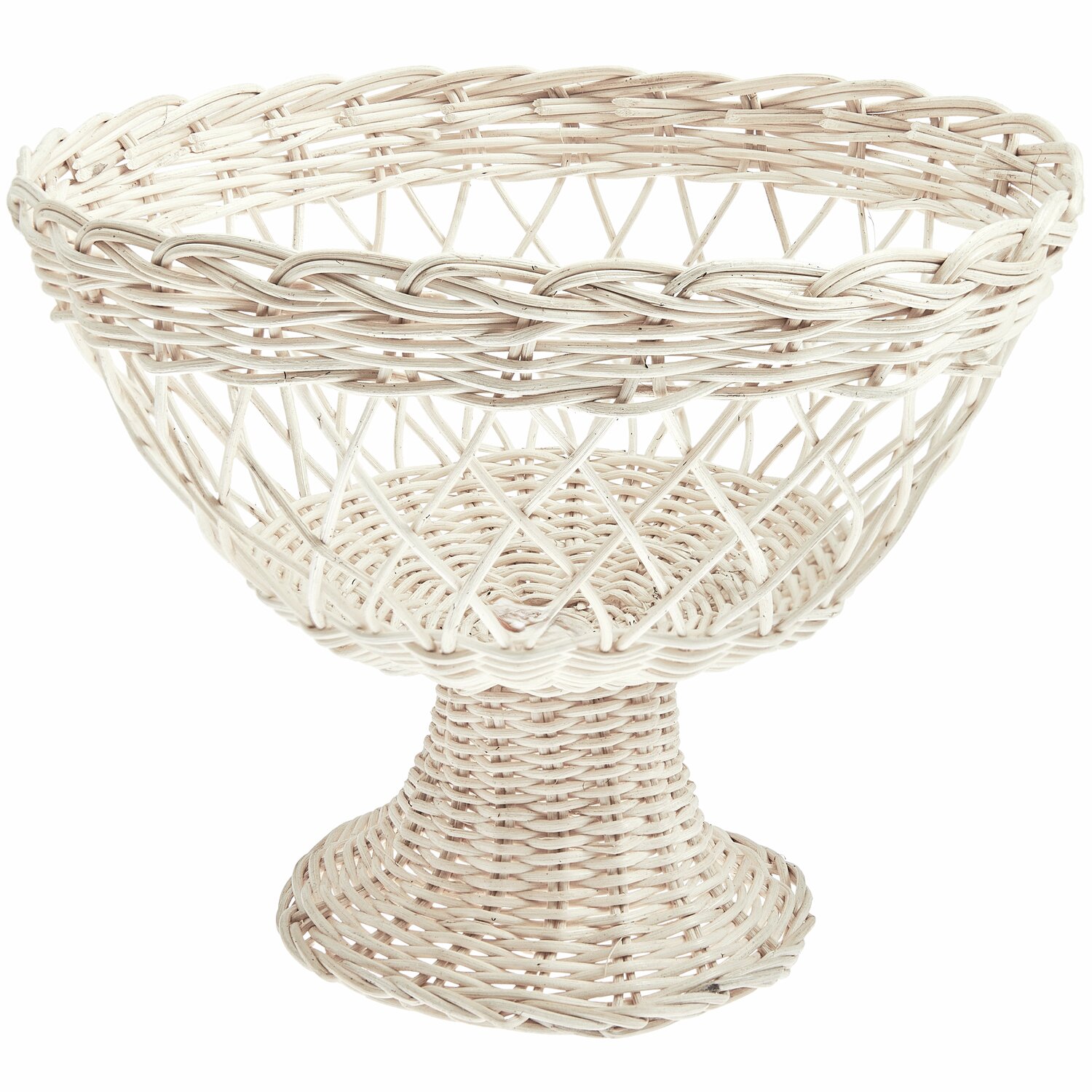 Rattan Korb mit Fuß Weiß: Eleganter, weißer Rattankorb auf stabilem Fuß, ideal für Dekoration.
