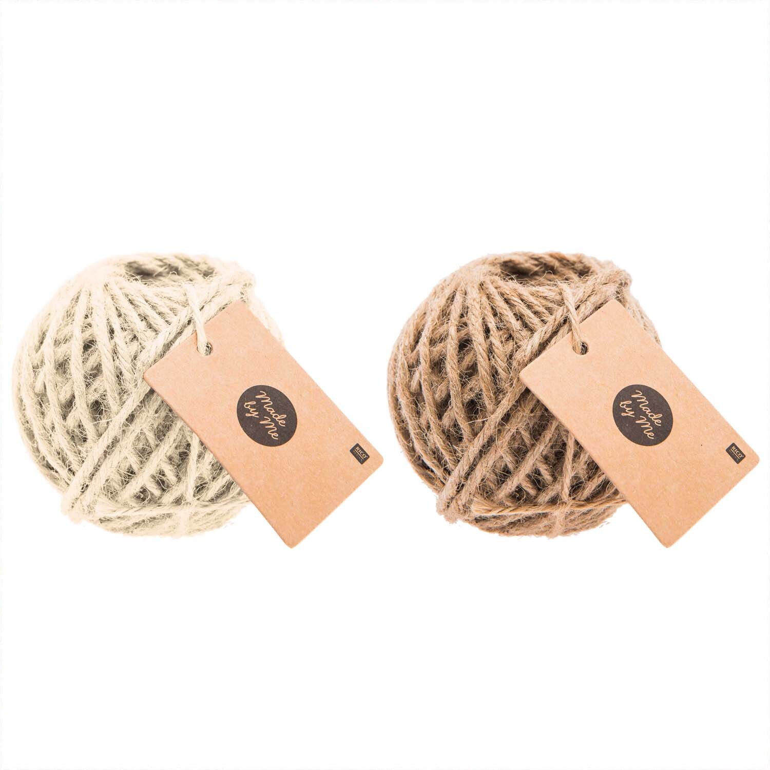 Juteschnur 4mm 25m von Rico Design, zwei Knäuel in Naturtönen, ideal für kreative Projekte.
