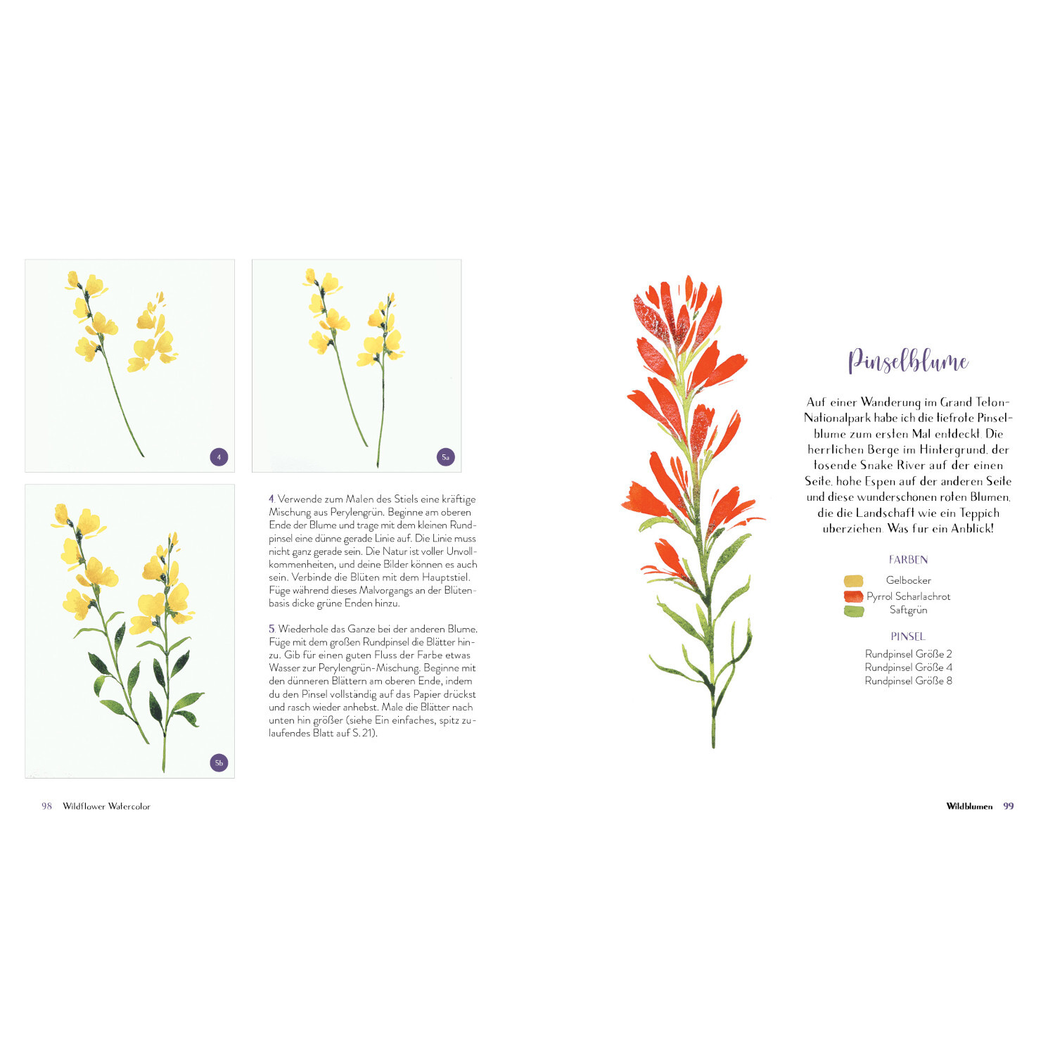 Wildflower Watercolor - Blumen Aquarelle malen von Edition Michael Fischer Wildflower Watercolor zeigt detaillierte Aquarelle von gelben und roten Blumen mit Anleitung.