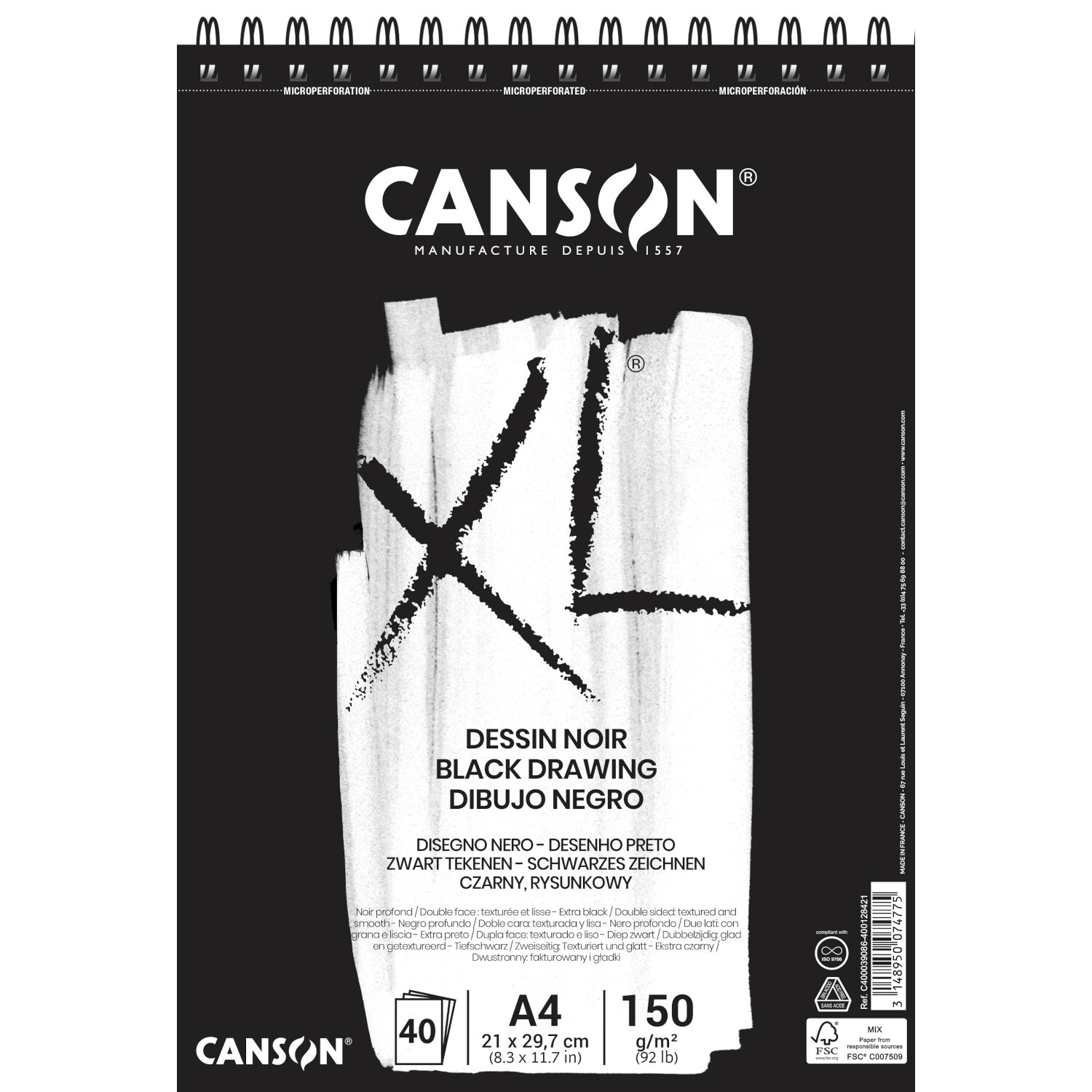 XL Dessin Noir Spiralblock 40 Blatt