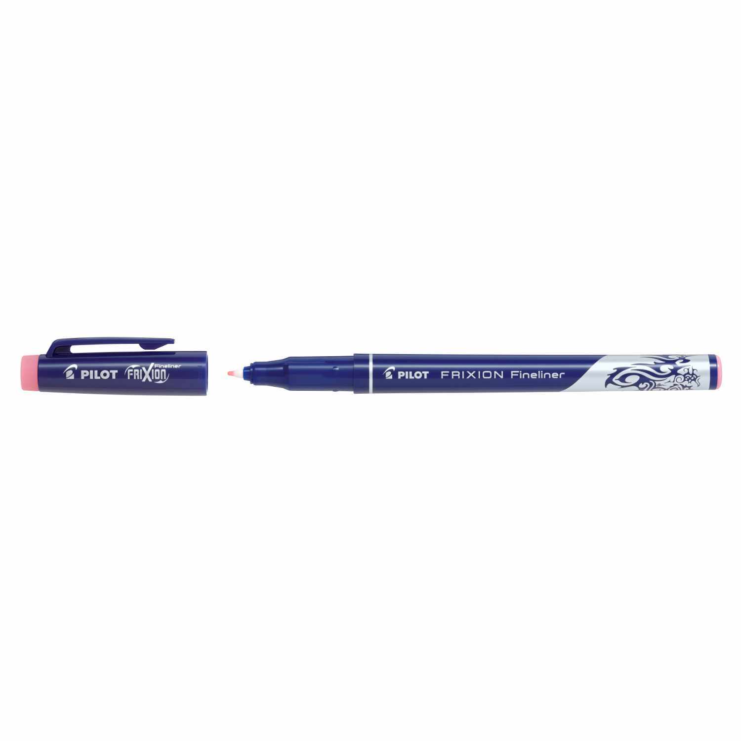 Frixion Fineliner in Babypink von PILOT, abgebildet mit abgenommenem Deckel, ideal für präzises Schreiben.