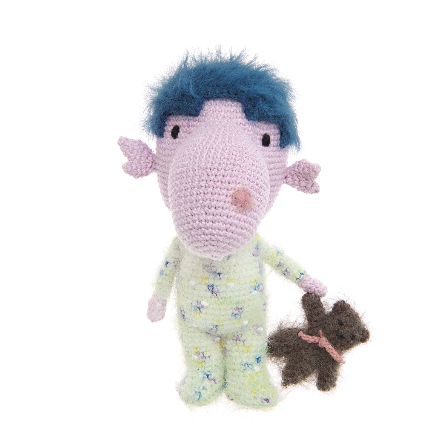 Ricorumi Marvellous Monsters Under My Bed gehäkeltes Monster mit blauem Haar im Schlafanzug, hält kleines Kuscheltier, aus Rico Design Garn, 25g