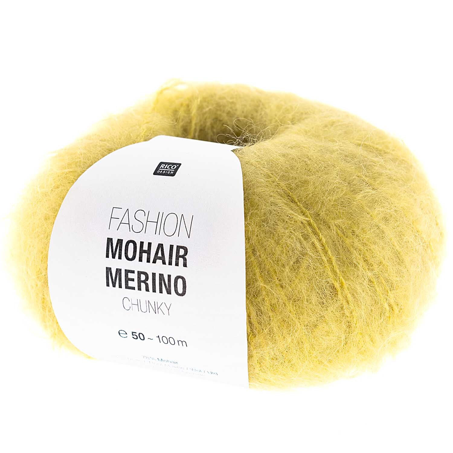 Fashion Mohair Merino Chunky: Weiches, senffarbenes Garn von Rico Design, ideal für Strickprojekte, 50g 100m.