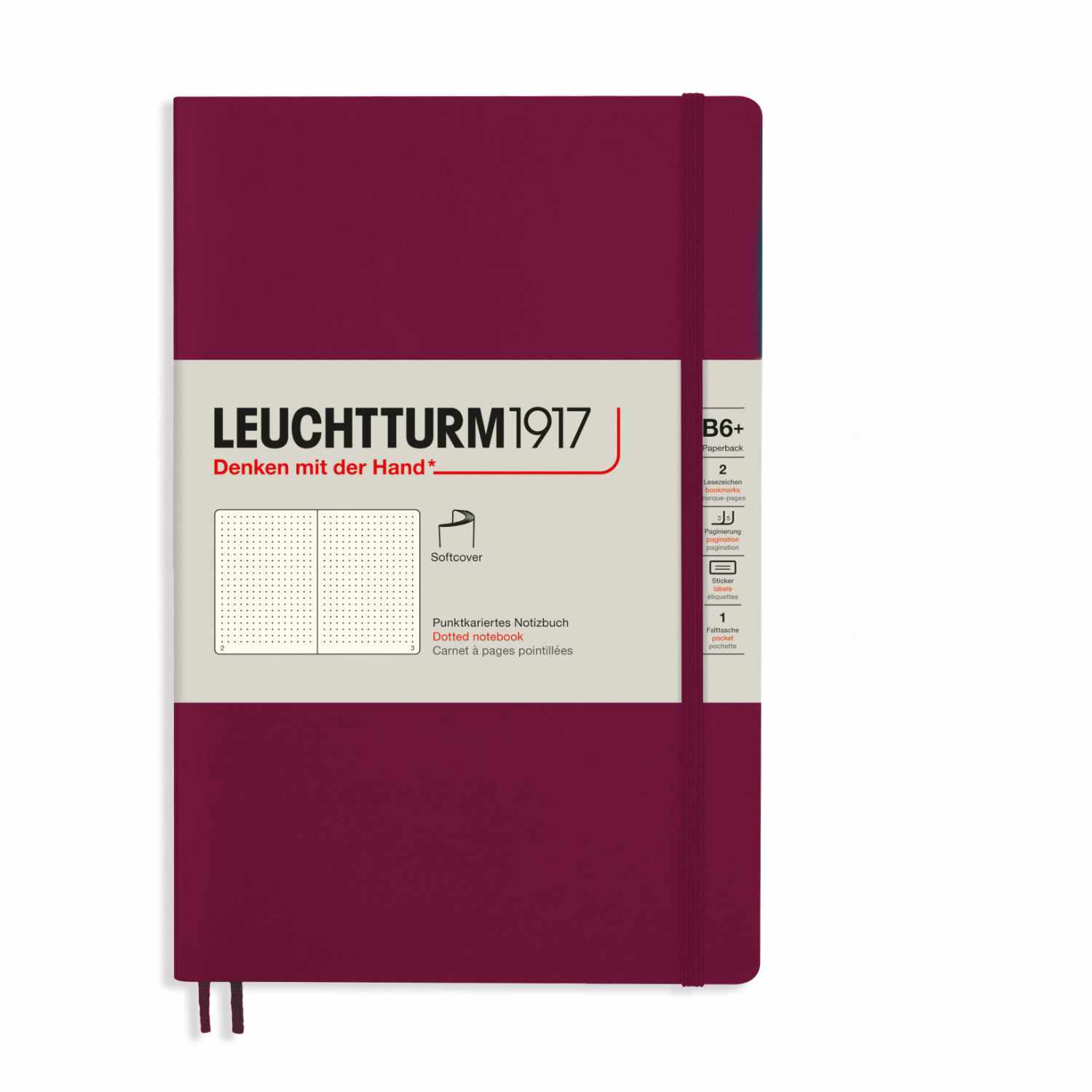 Notizbuch Paperback dotted Softcover B6 in Port Red von LEUCHTTURM1917, mit elastischem Verschluss und stilvollem Design.