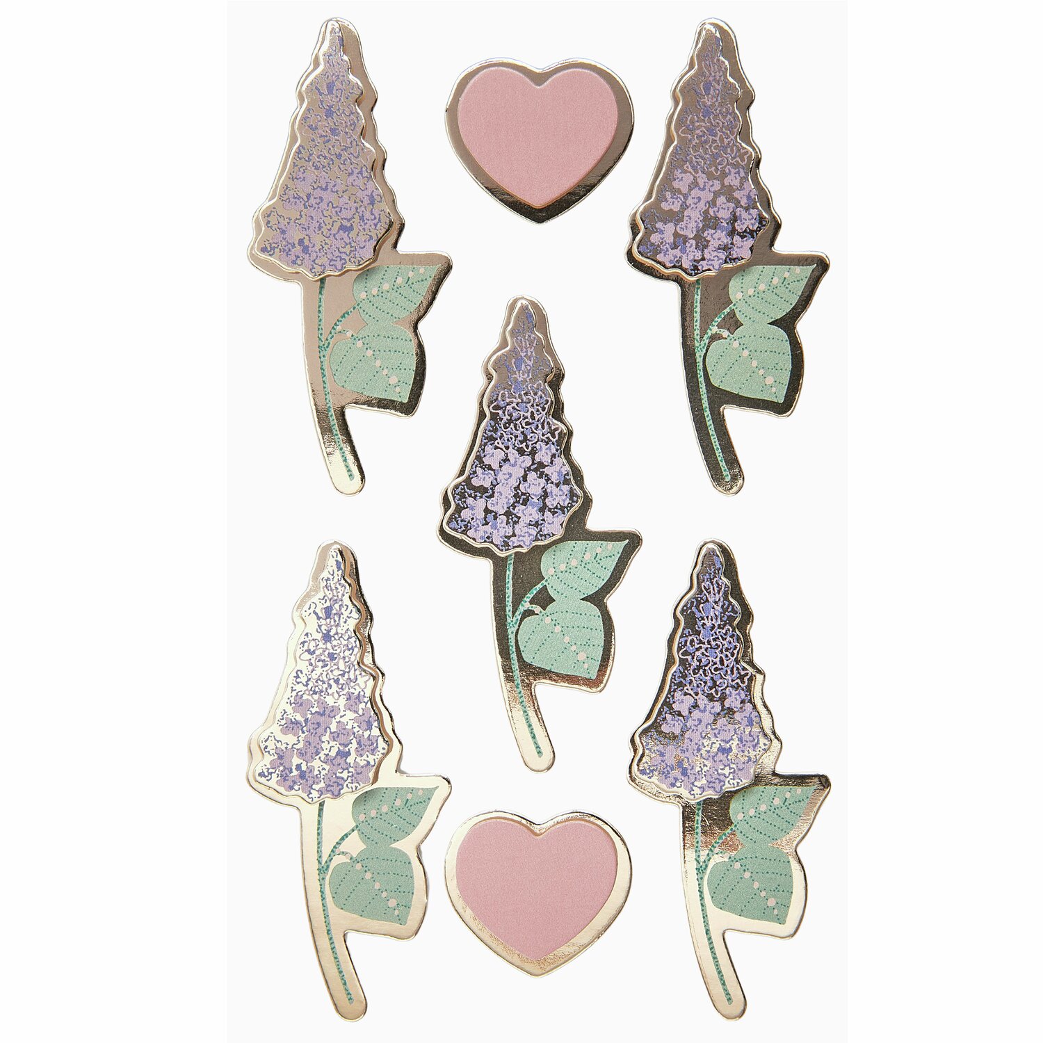 Paper Poetry 3D-Sticker Flieder, 7-teilig, mit lila Blumen und rosa Herzen, ideal für kreative Projekte.