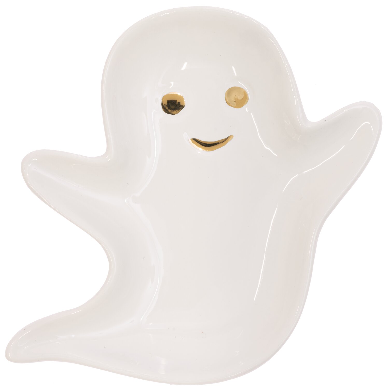 Schale Gespenst weiß 12,3x12,8cm: Weiße Geisterschale mit goldenen Augen, ideal für Halloween-Dekorationen.