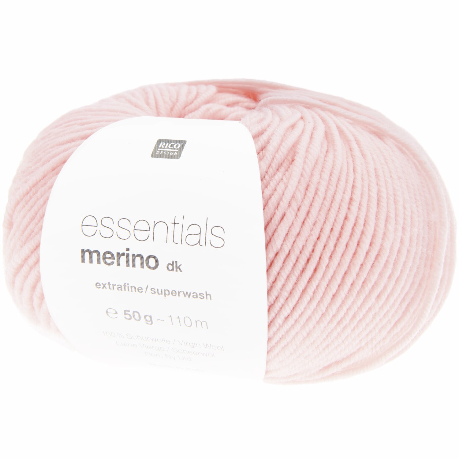 Essentials Merino dk: Weiches, rosafarbenes Garn von Rico Design, 50g, 110m, extrafein, superwash.