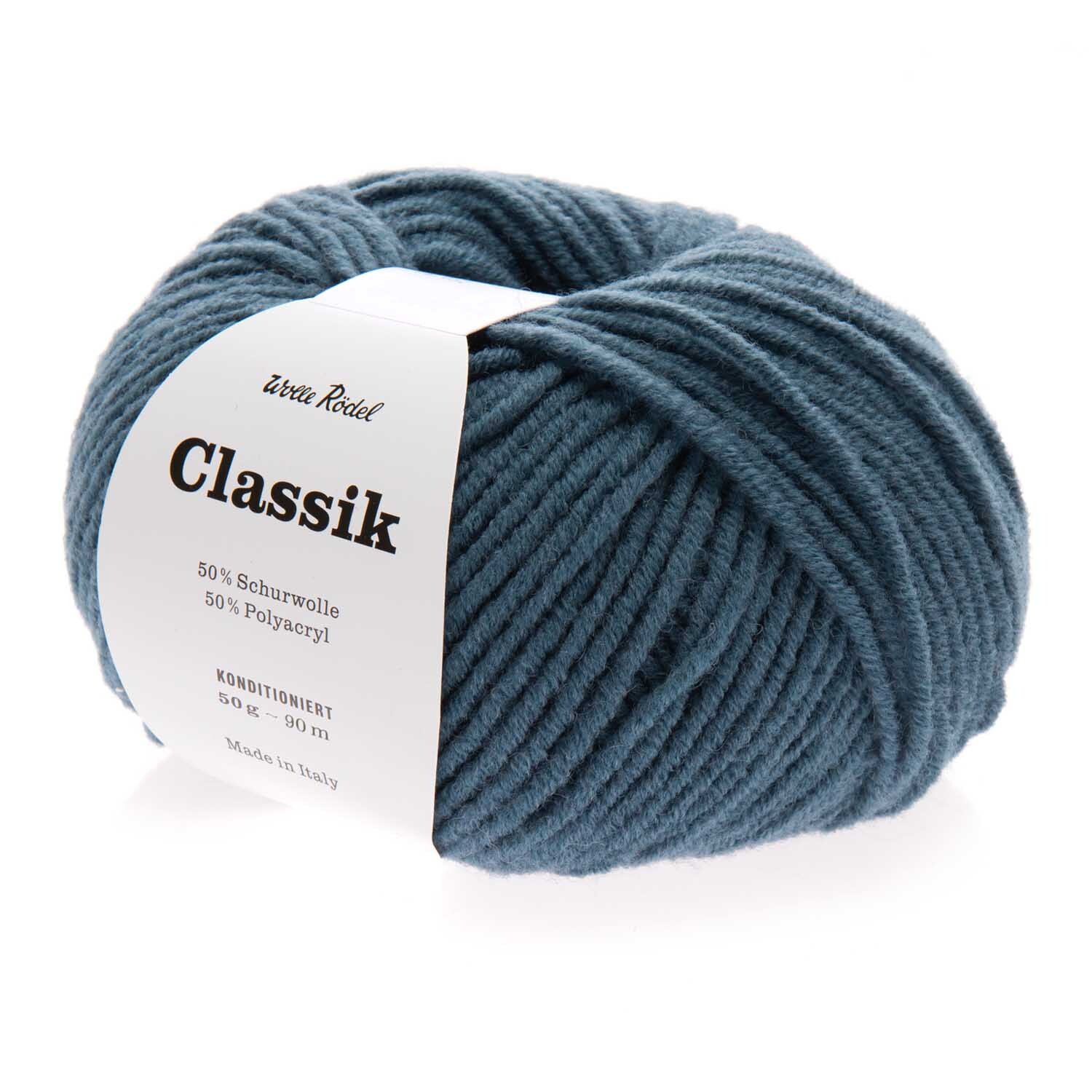 Strickset Mini-Schal Modell 14b aus Die Neue Masche No. 14 von idee. Creativmarkt Classik Wolle in Dunkeljeans von Wolle Rödel, 50g Knäuel, 90m Länge, ideal für Strickprojekte.
