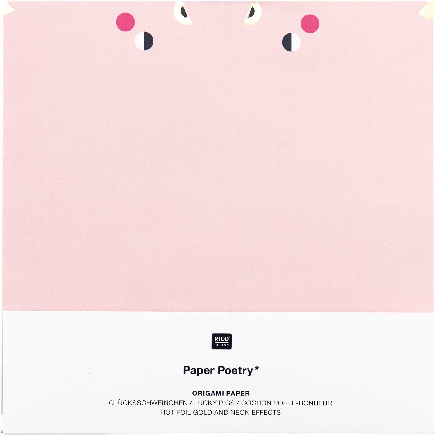 Paper Poetry Origami Glücksschwein 15x15cm 30 Blatt, rosa Papier mit süßem Schweinchen-Design von Rico Design. Ideal für kreative Bastelprojekte.