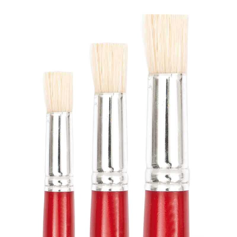 Art School Borsten Schablonierpinsel kurz von Rico Design, rote Griffe, drei Größen, ideal für präzises Schablonieren und kreative Projekte.