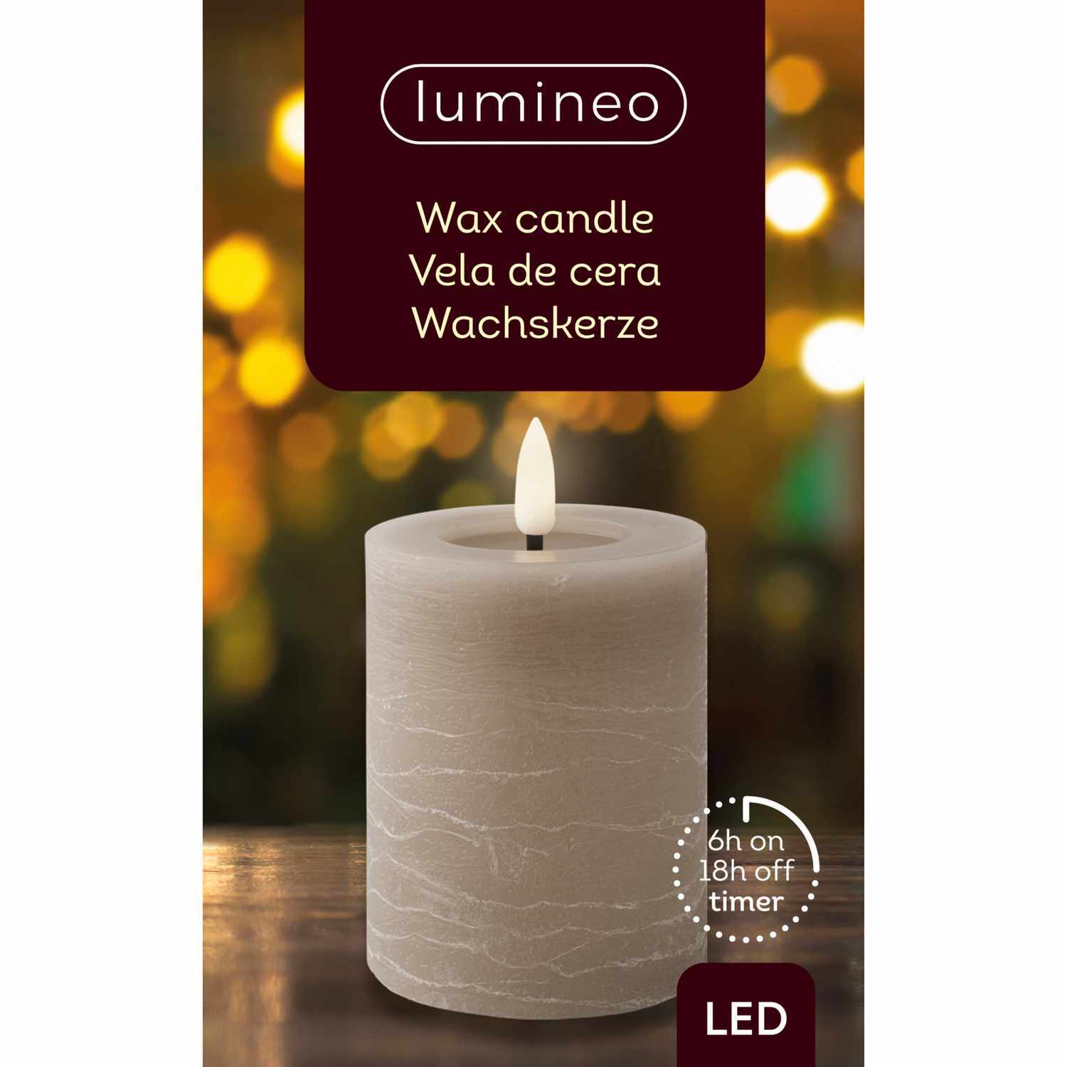 LED-Stumpenkerze marmoriert aus Wachs 11,3cm, hellgrau, von Kaemingk, leuchtet warm in dunkler Umgebung. Ideal für stimmungsvolle Beleuchtung.