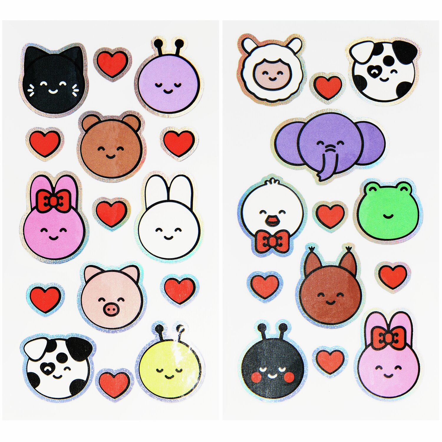 Tattoos Chingu Tiere, 28-teilig: Bunte Tiermotive mit Herzen, ideal für kreative Designs.