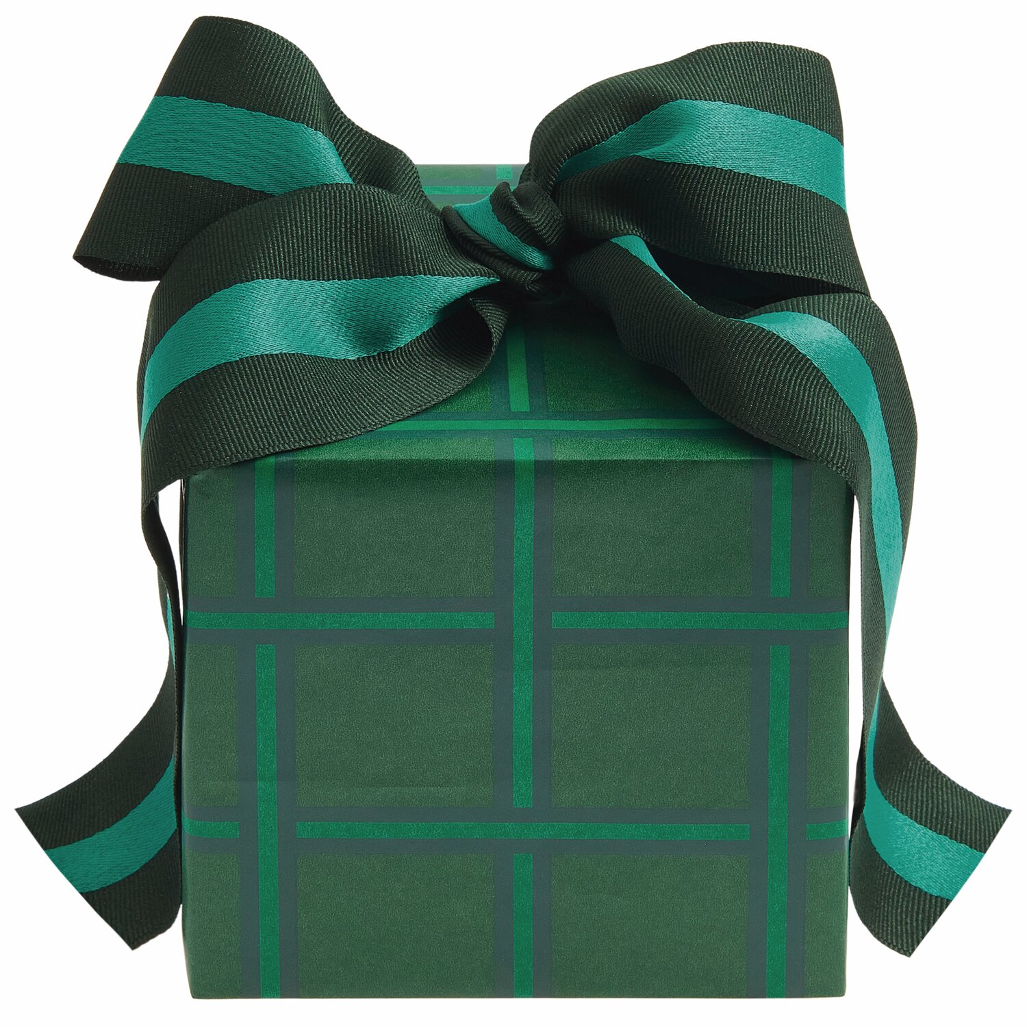 Seidenpapier Raster Grün 4m: Geschenkbox mit grünem Rastermuster und dekorativer Schleife.