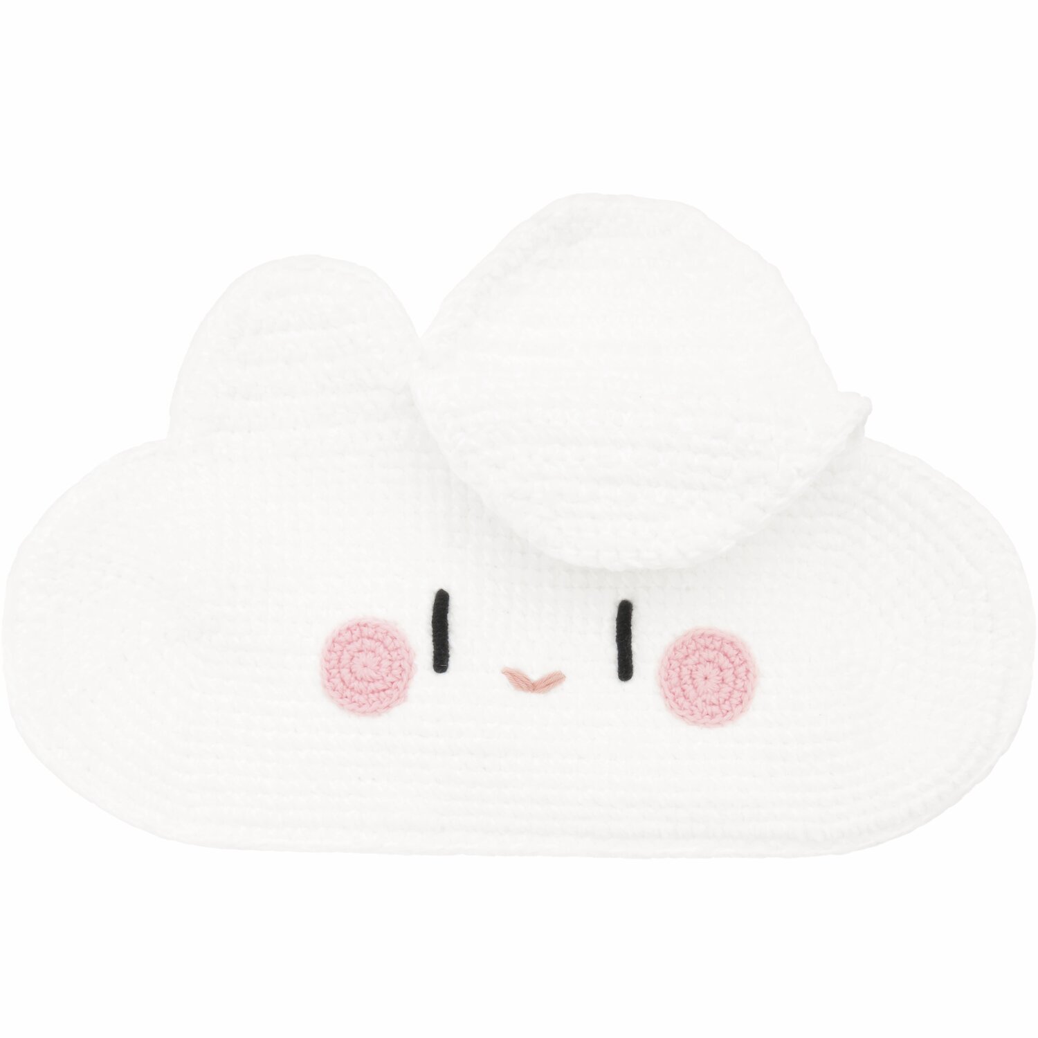 Ricorumi Rainbow Weirdos, gehäkelte weiße Wolke mit rosa Wangen und lachendem Gesicht.