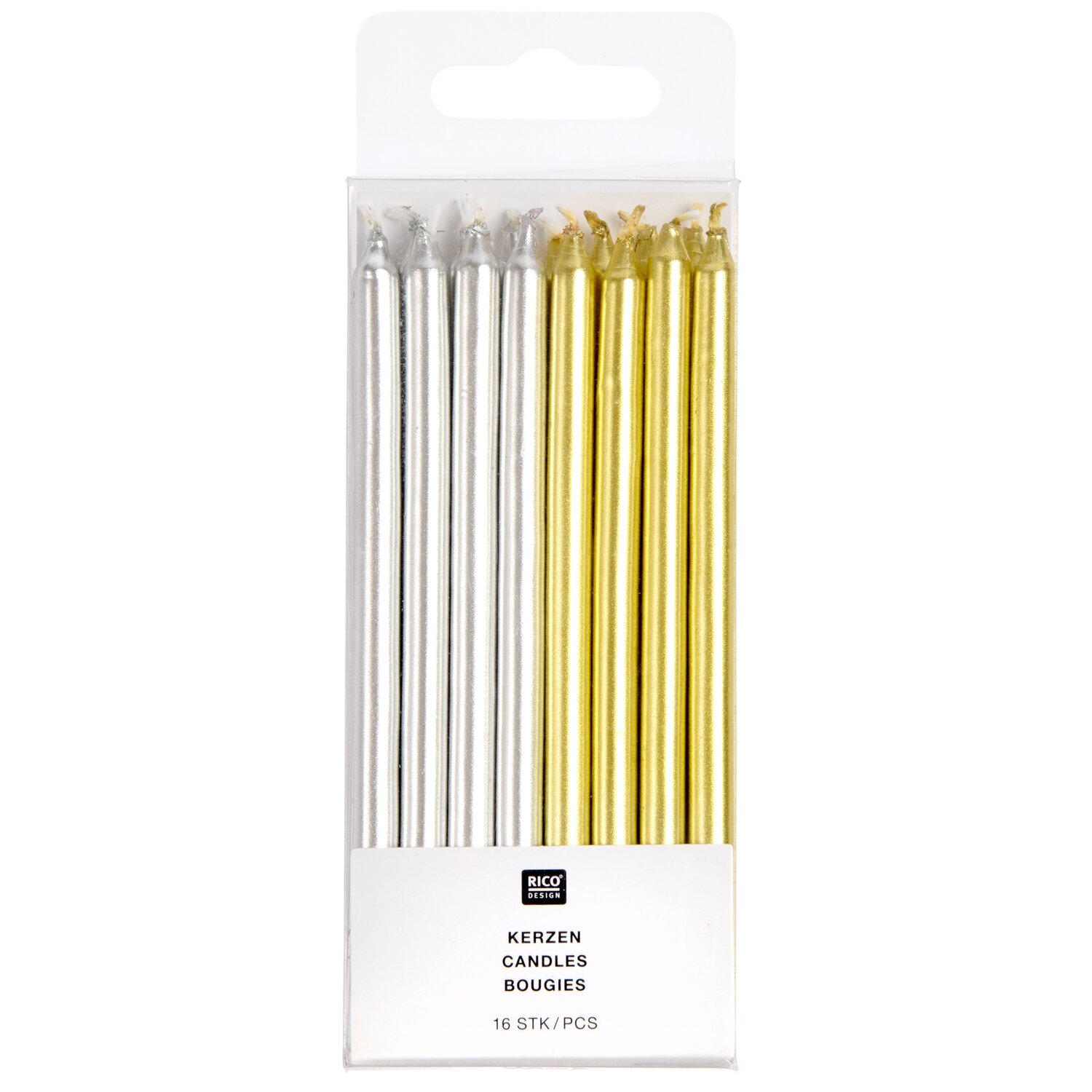 Kerzen lang 12cm 16 Stück Farbe Gold/Silber von Rico Design