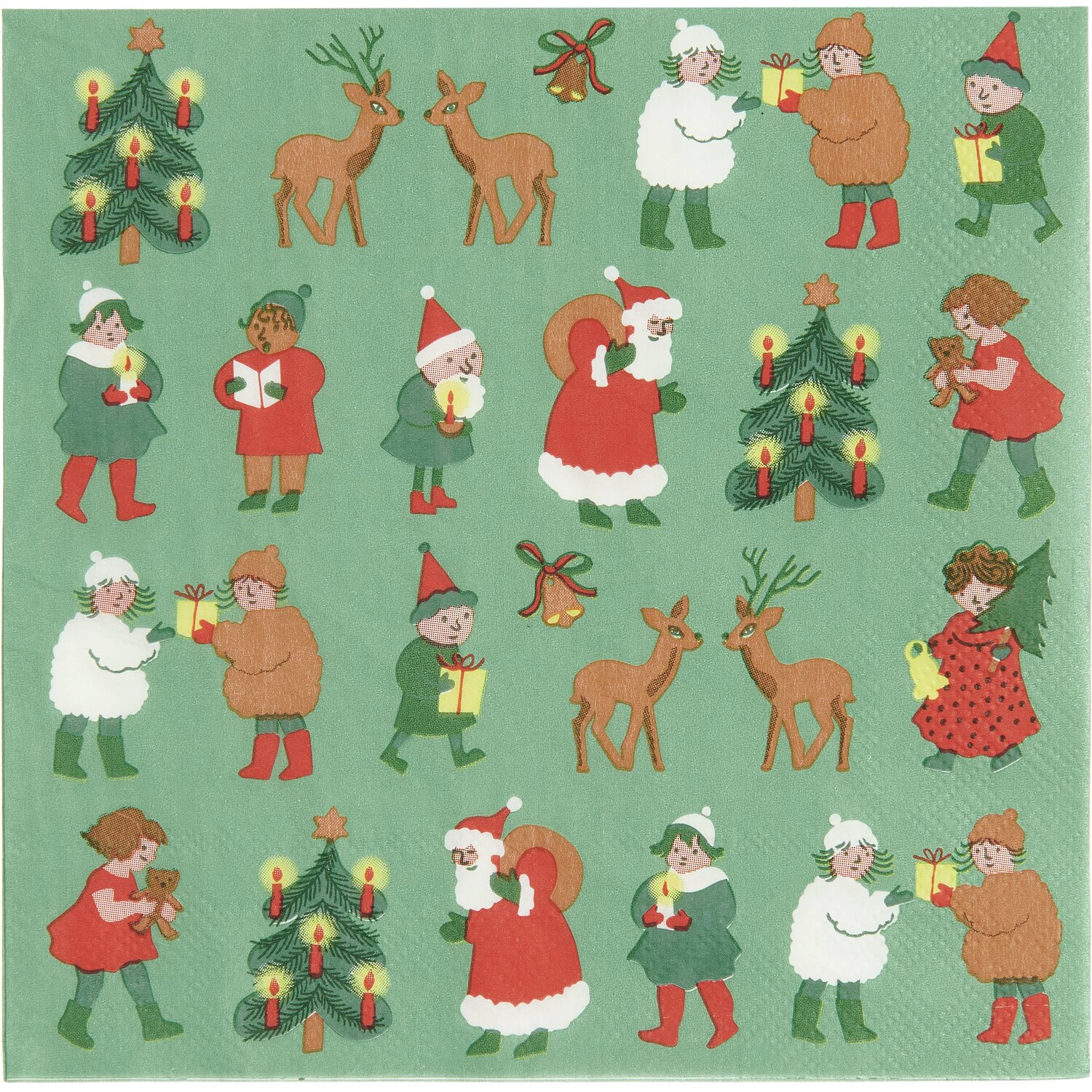 Servietten Weihnachtsfiguren 20 Stück 33x33cm von Rico Design Servietten Weihnachtsfiguren mit festlichen Motiven auf grünem Hintergrund, 20 Stück von Rico Design.
