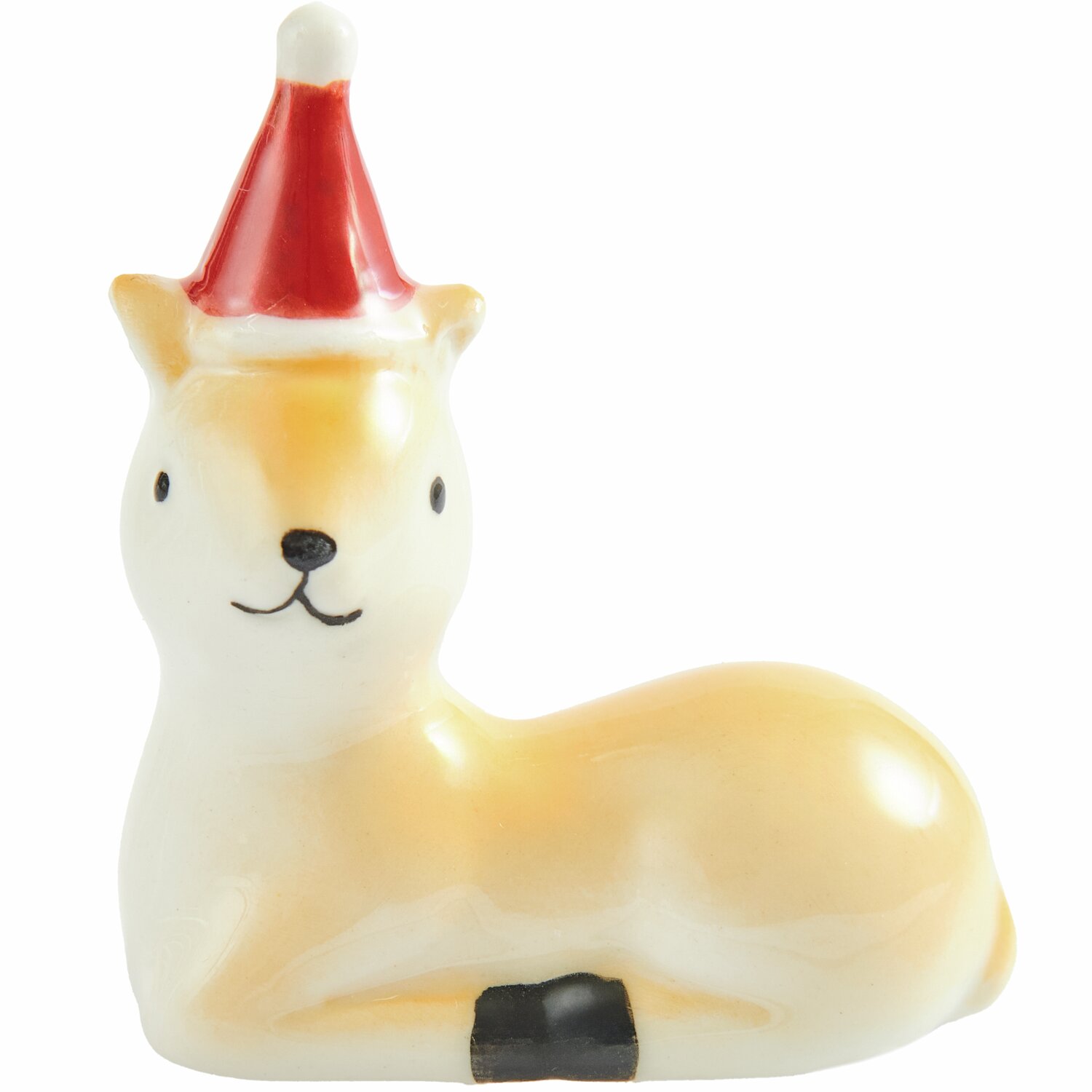 Porzellan Reh mit Weihnachtsmütze Hellbraun 5,2x4,6x2,3cm von Rico Design