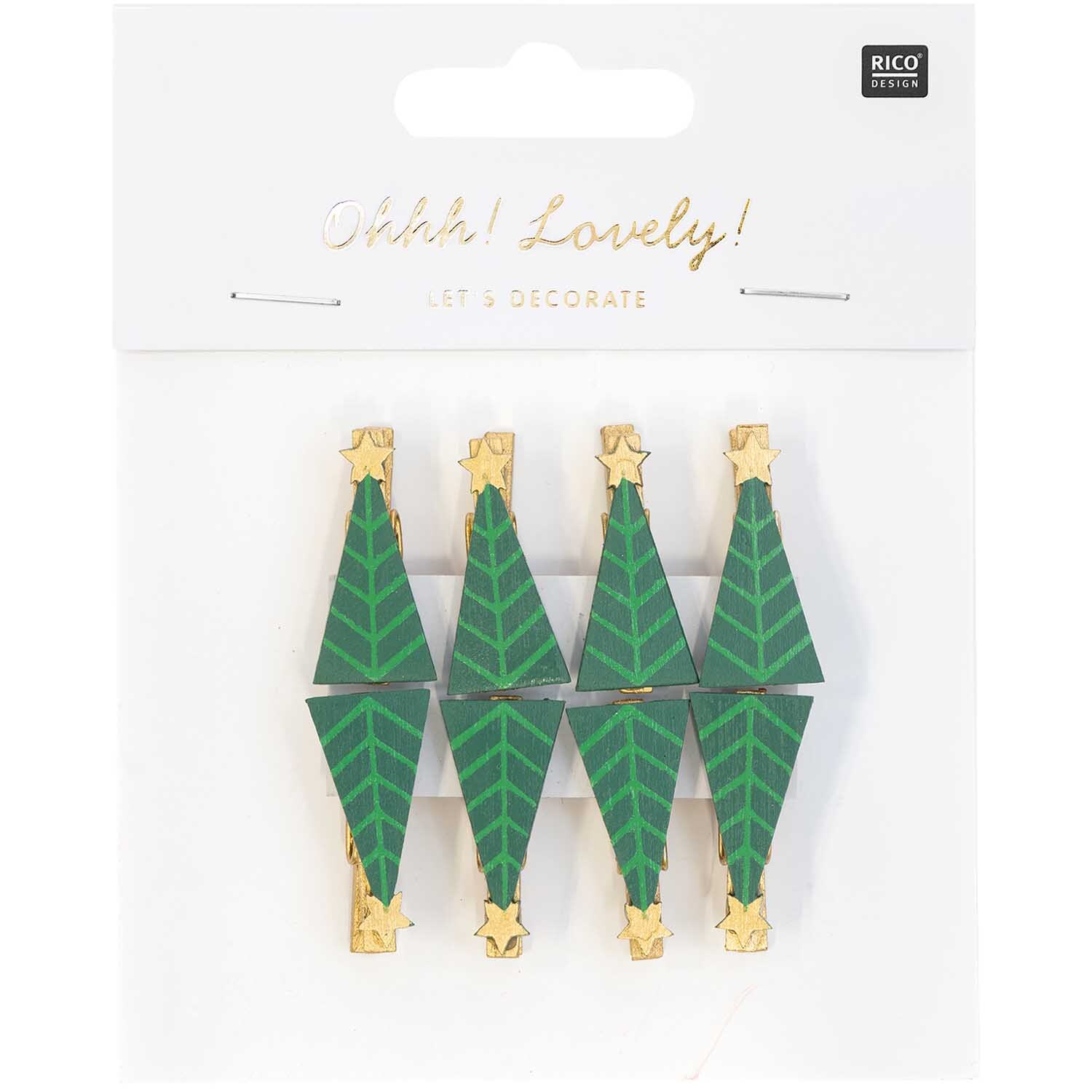 Dekoklammern Tannenbaum grün-gold 3cm 8 Stück