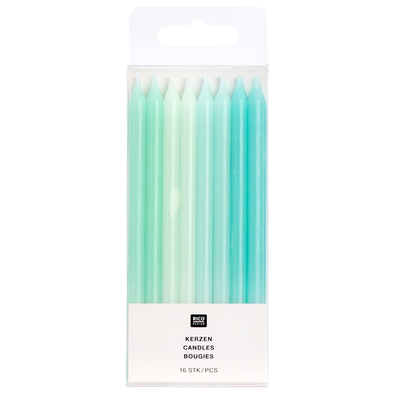 Kerzen lang 12cm 16 Stück Farbe Mint von Rico Design