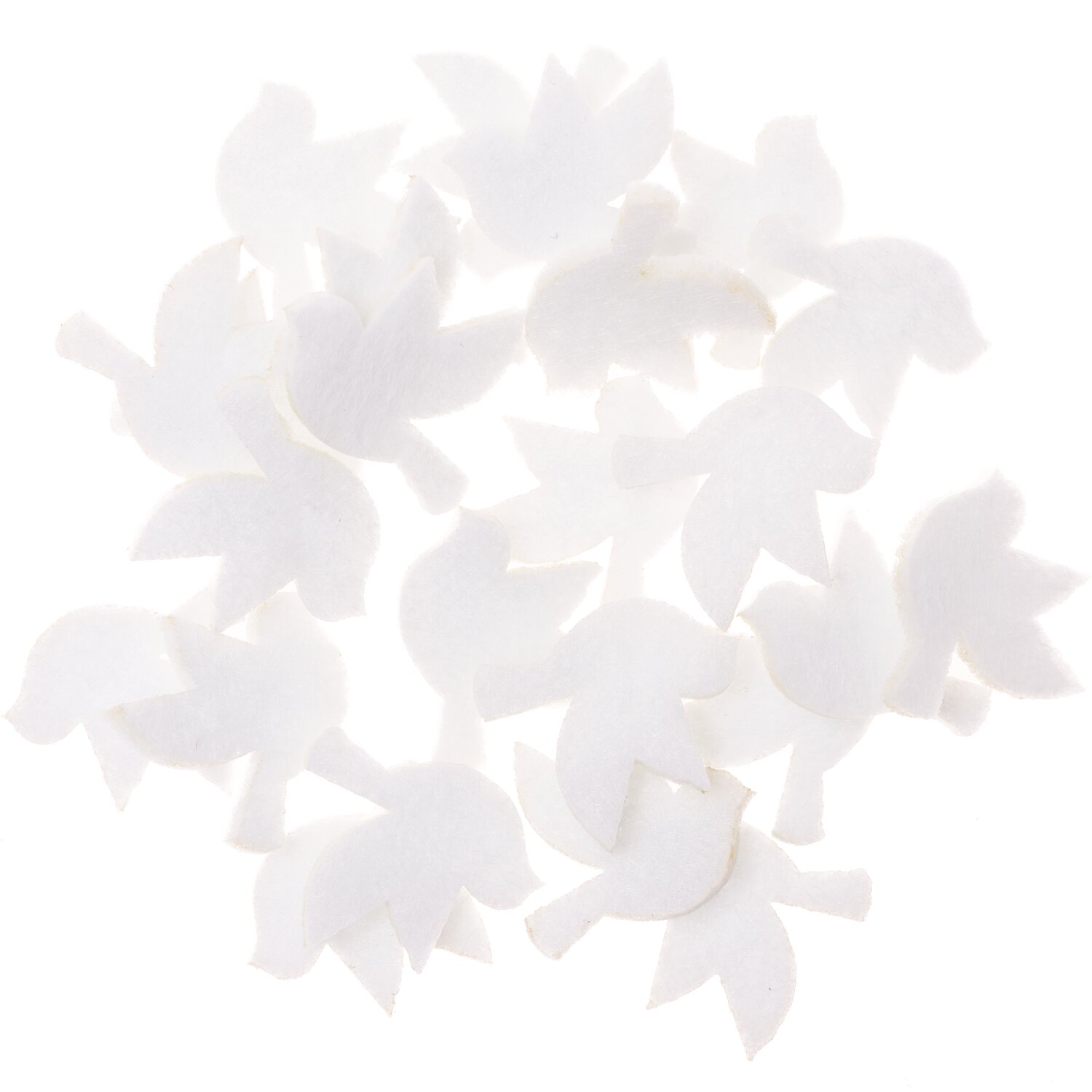 Filzstreu Taube weiß 24 Stück: Weiße Filzdekorationen in Taubenform, ideal für kreative Projekte.