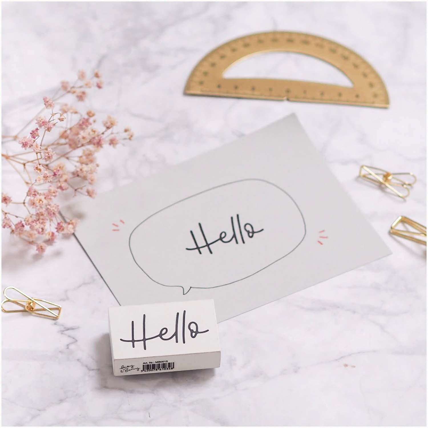 Stempel Hello weiß 35x55mm Stempel Hello weiß 35x55mm