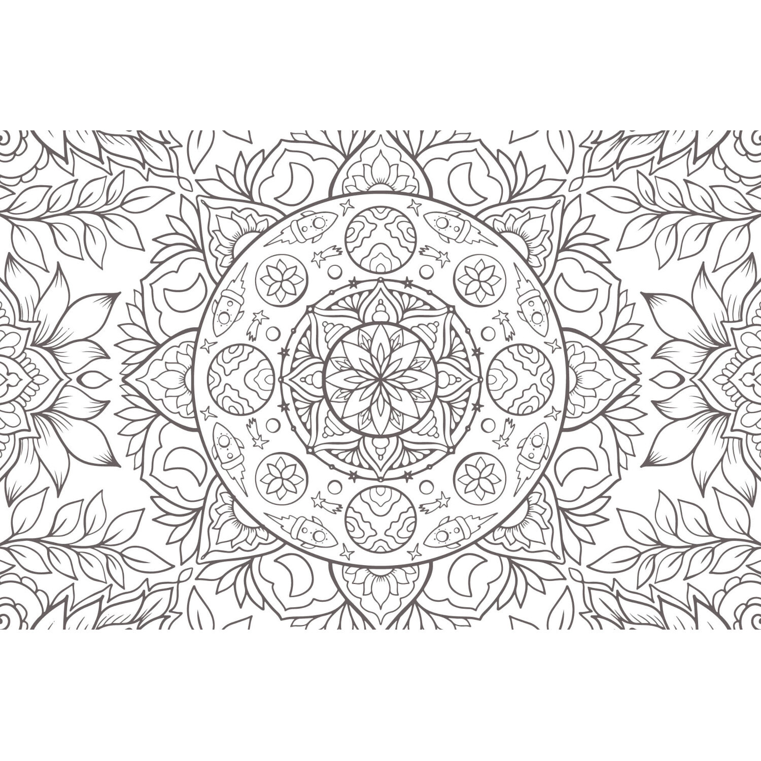Colorful Mandala Leuchtendes Universum: Schwarz-weißes Mandala-Design mit floralen Mustern von EMF.