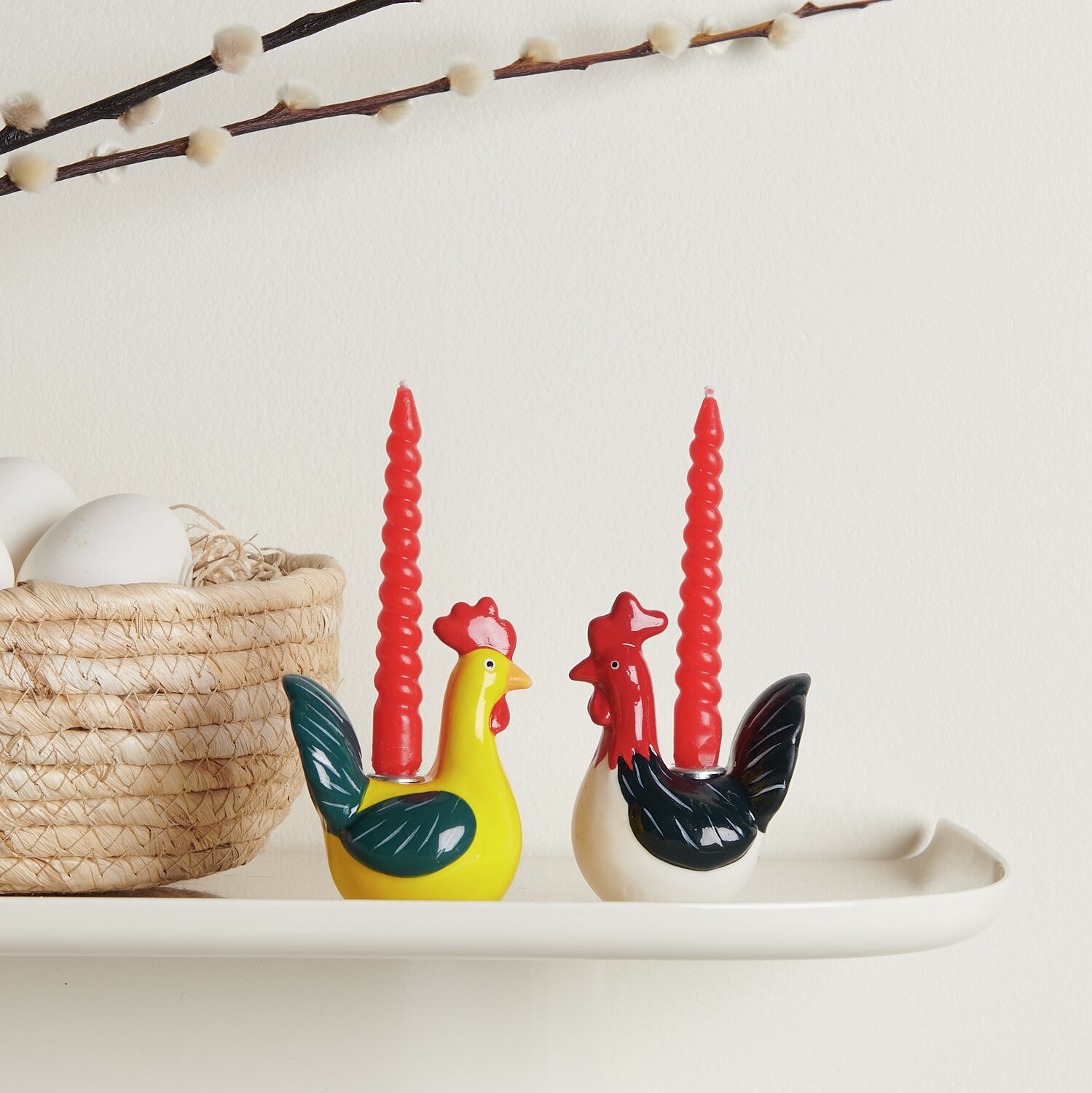 Keramik Kerzenhalter Hahn 8x4,4x5,8cm Farbe Rot-Schwarz von Rico Design