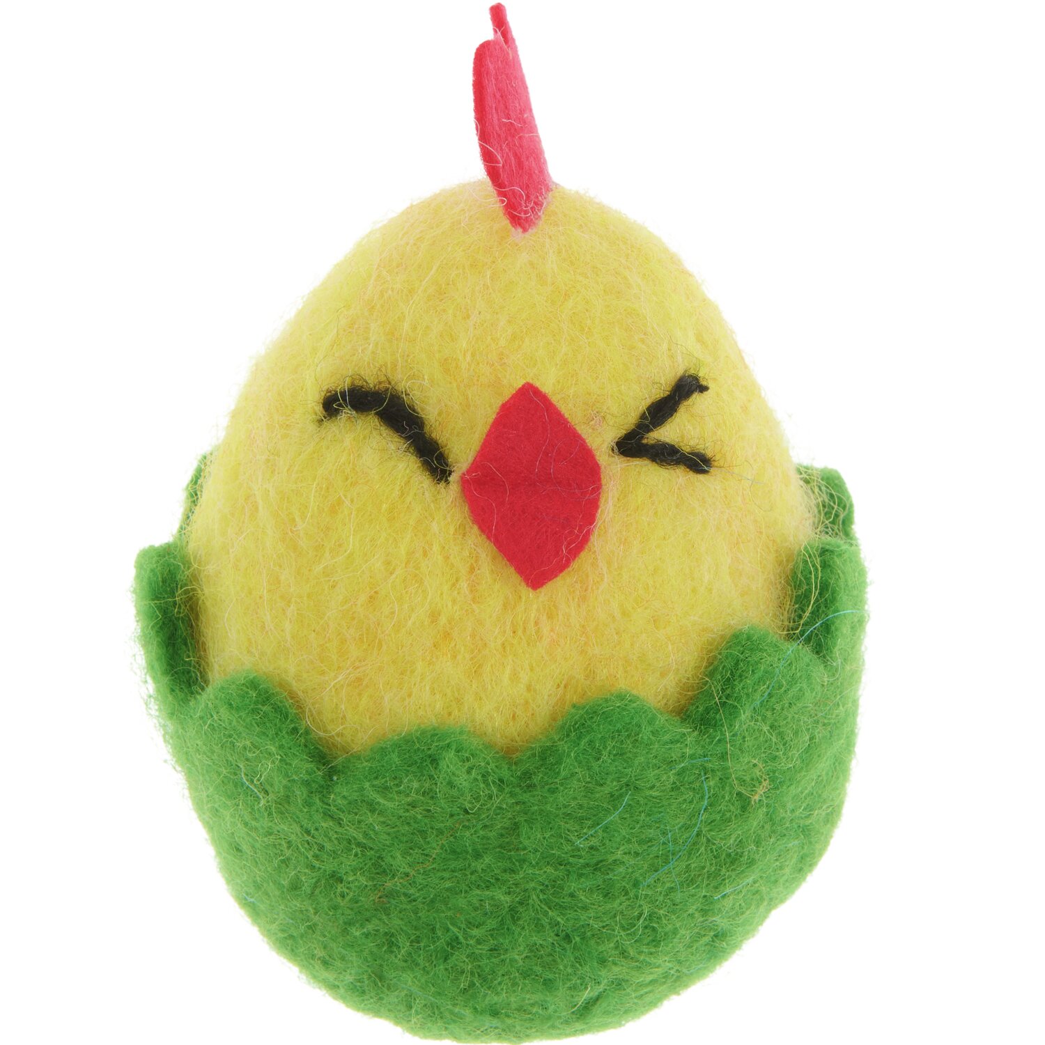 Küken im Ei Gelb/Grün: Niedliches Filzküken in gelber Schale mit grünem Rand, 7,5xØ5,5cm.