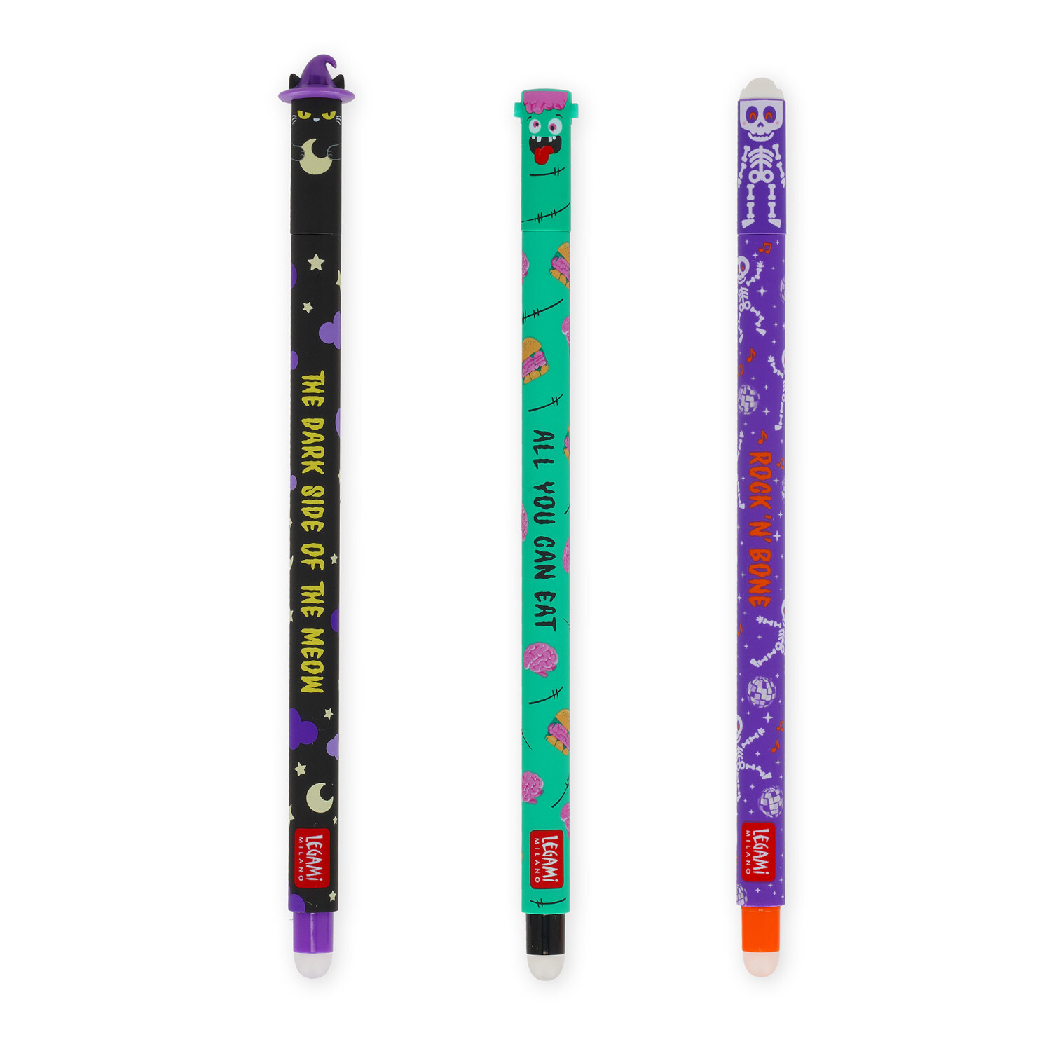 Erasable Gel Pen Set The Boo Crew, 3-teilig, Legami. Bunte Stifte mit Halloween-Motiven.