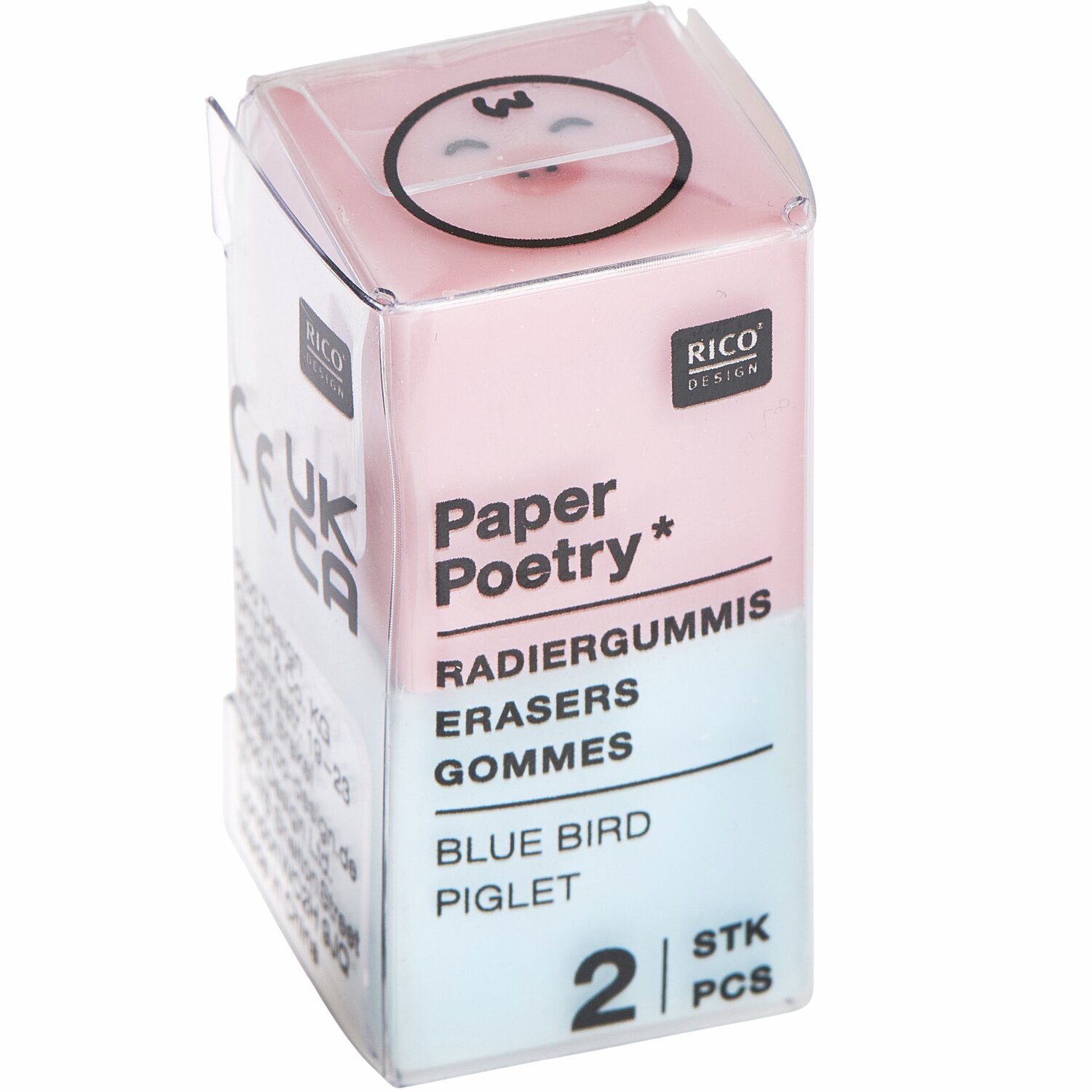 Paper Poetry Radiergummi-Set Chingu, 2-teilig, in Blau und Rosa, 2x2x2cm, von Rico Design.