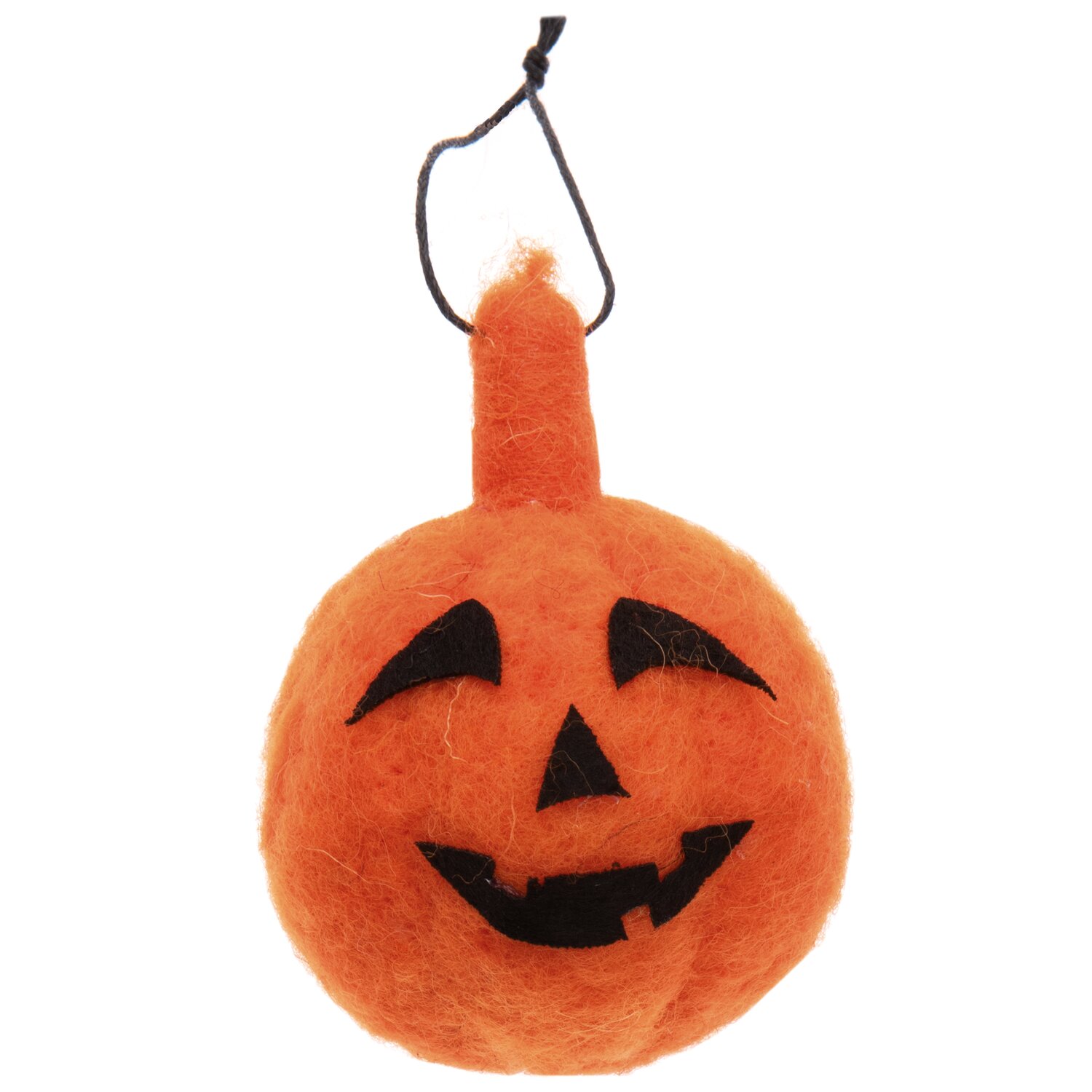 Kürbis handgefilzt orange 7x8cm: Filzkürbis mit schwarzem Gesicht, ideal für Halloween-Dekorationen.