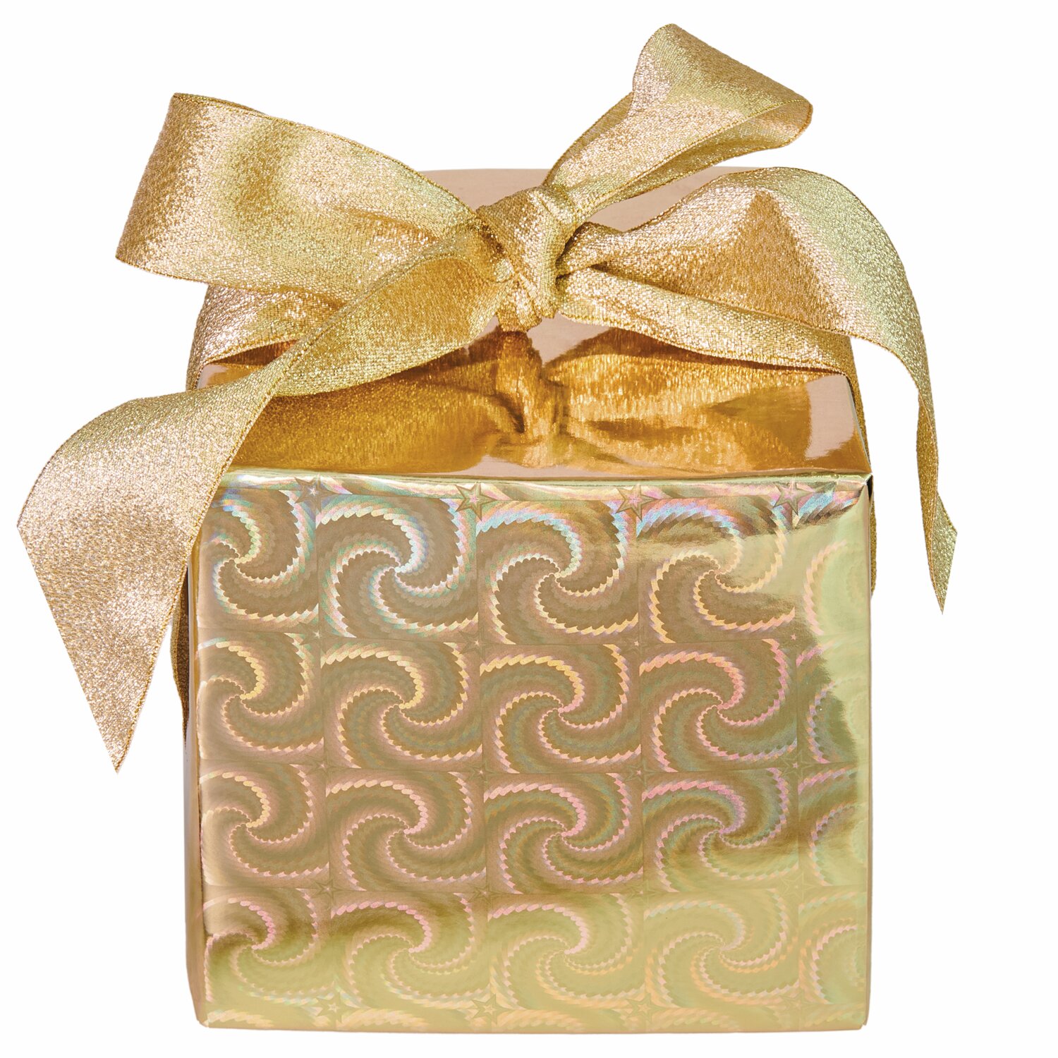 Paper Poetry Geschenkpapier holographisch mit Sternen 200x70cm, goldene Verpackung mit Schleife, ideal für festliche Anlässe.