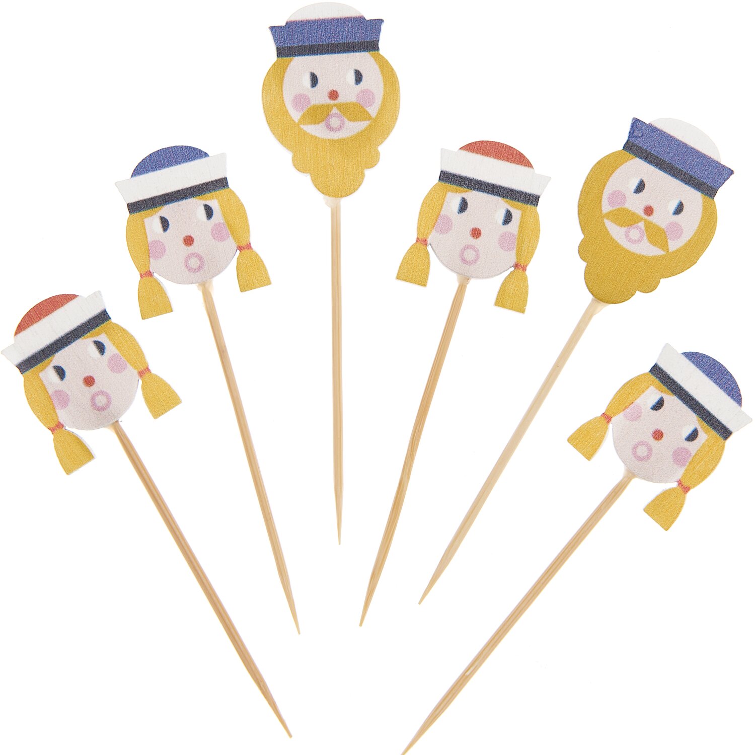 Deko-Picker Seeleute Mix, 6 Stück, blau-rot, 7,3-7,8cm, mit maritimen Motiven von Rico Design.