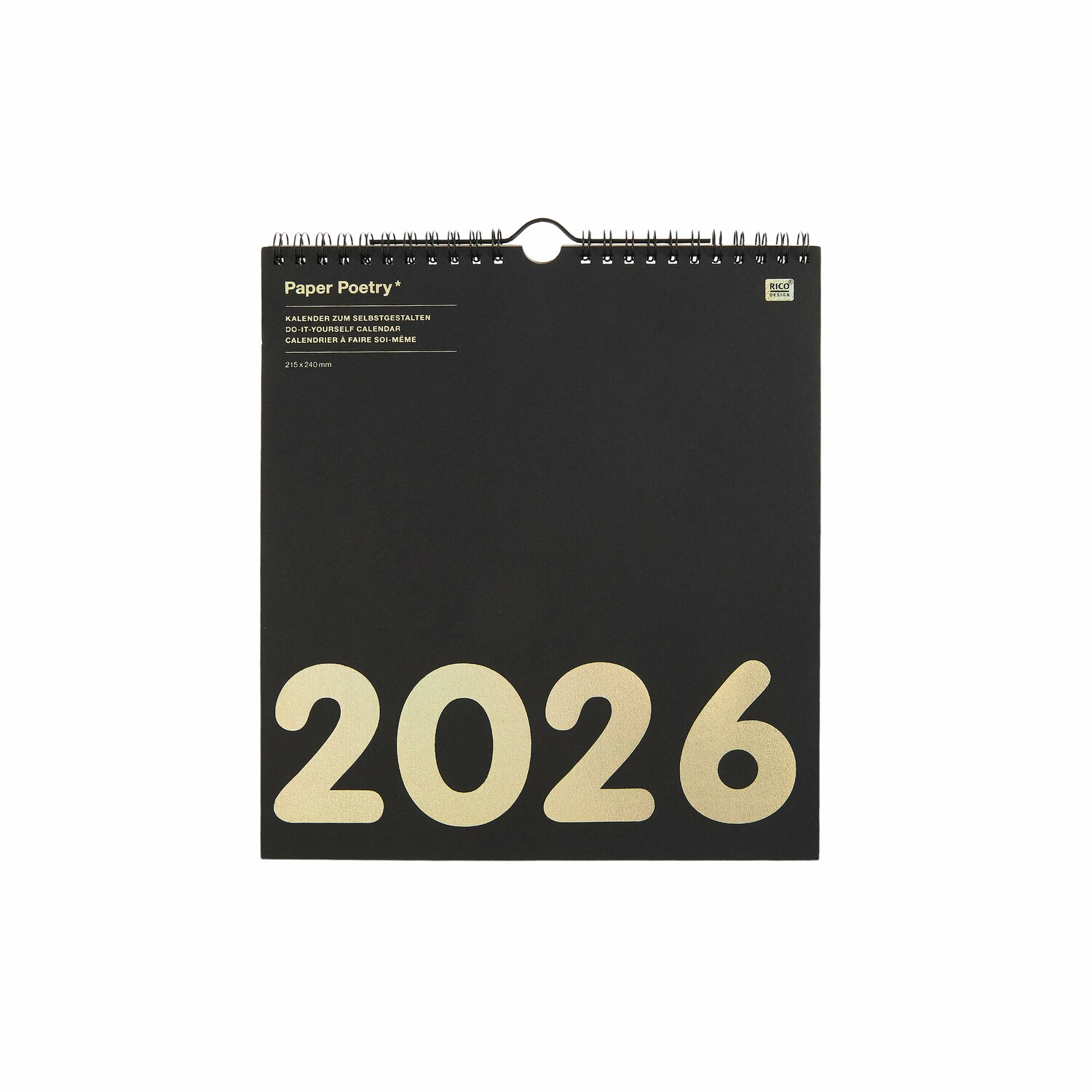 Bastelkalender 2026 von Rico Design, schwarzer Kalender, 21,5x24cm, mit großer Jahreszahl.