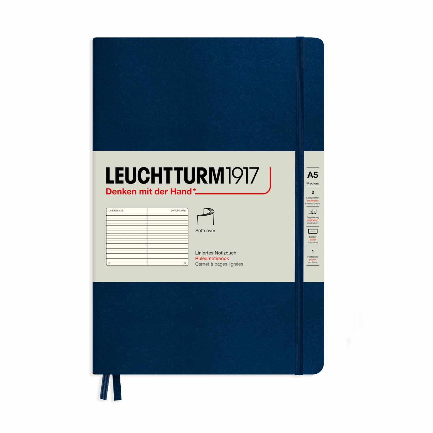 Notizbuch Medium liniert Softcover A5 in Marineblau von LEUCHTTURM1917, ideal für Notizen.