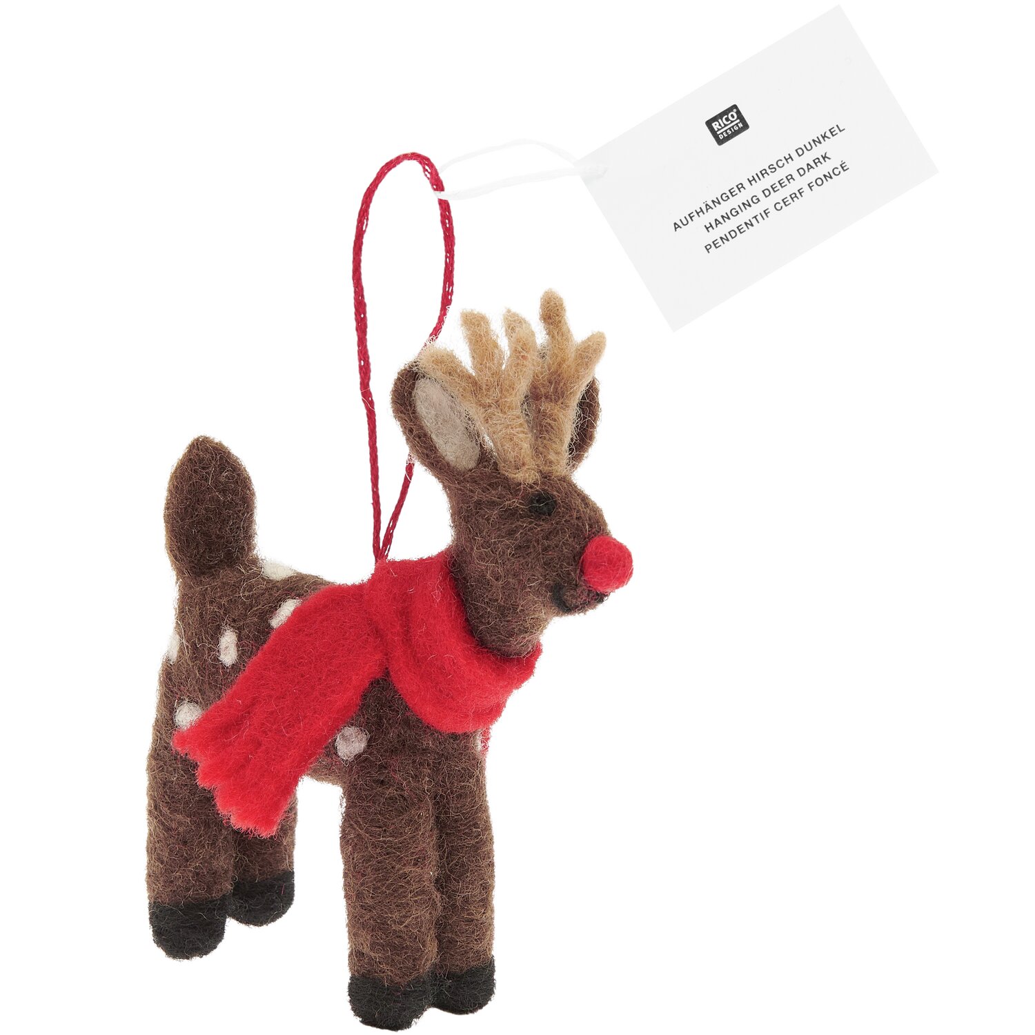 Aufhänger Filz-Hirsch mit Schal 12x8x2,5cm Farbe Dunkelbraun von Rico Design