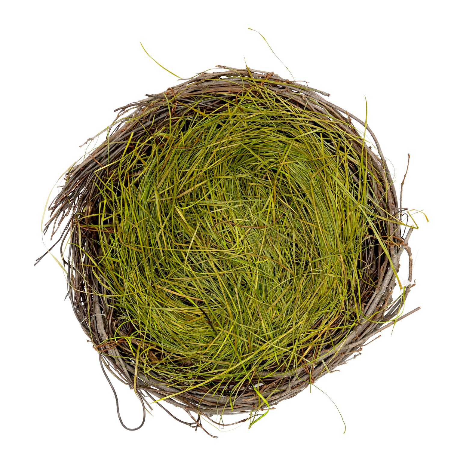 Naturnest mit Ostergras 20cm, braun, von Rico Design. Rundes Nest mit grünem Ostergras gefüllt.