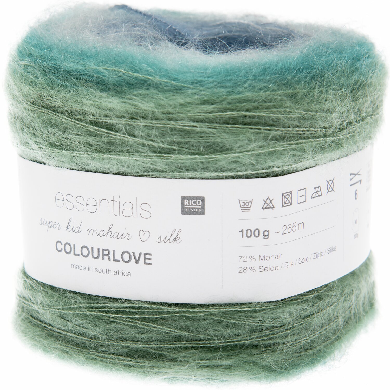 Essentials Super Kid Mohair Loves Silk Colourlove: Weiches Garn in Petrol, 100g, 265m, ideal für Strickprojekte.