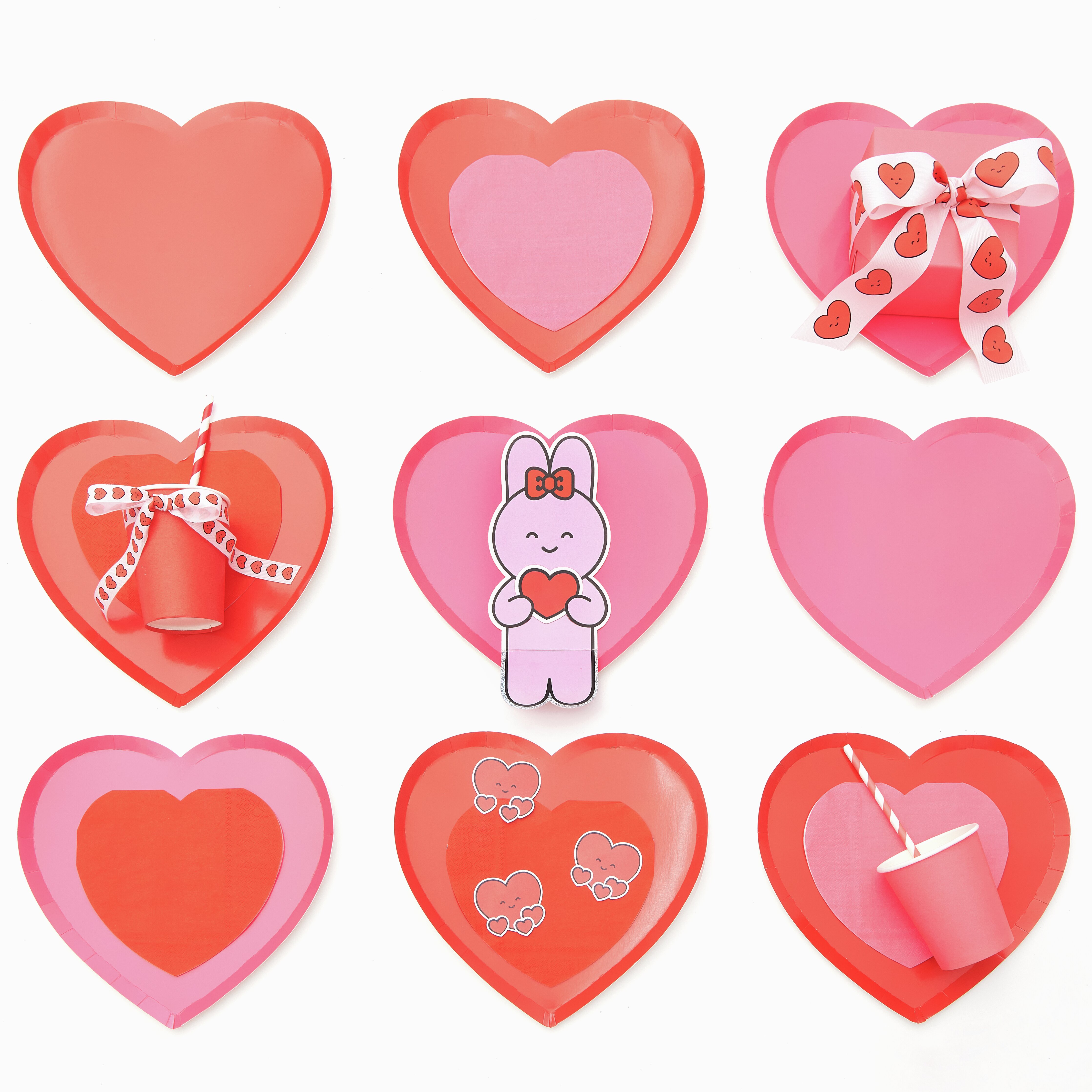 Herzpappteller in rot dekoriert