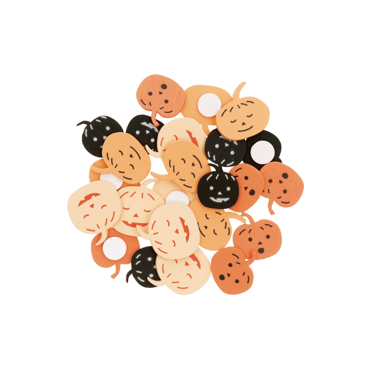 Holzsticker Kürbis Mix orange-schwarz 24 Stück, mehrfarbige Kürbisdesigns von Rico Design. Ideal für kreative Dekorationen und Bastelprojekte.