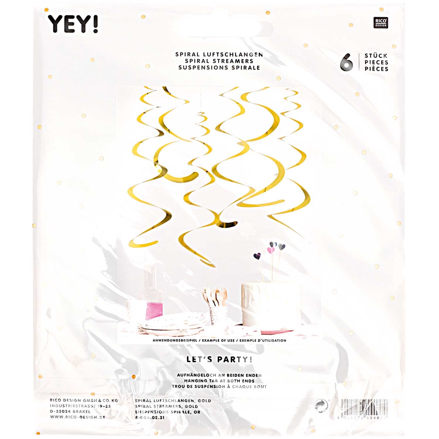 Spiralluftschlangen 50cm 6 Stück Farbe Gold von Rico Design Spiralluftschlangen 50cm 6 Stück von Rico Design in Gold, dekorativ für Partys und Feiern.