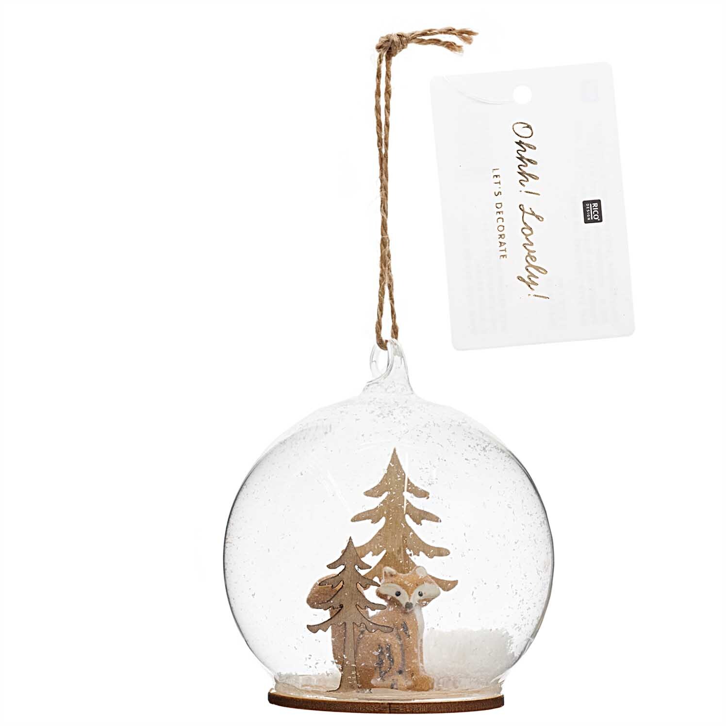Hänger Glaskugel Tannen mit Fuchs Ø8cm von Rico Design