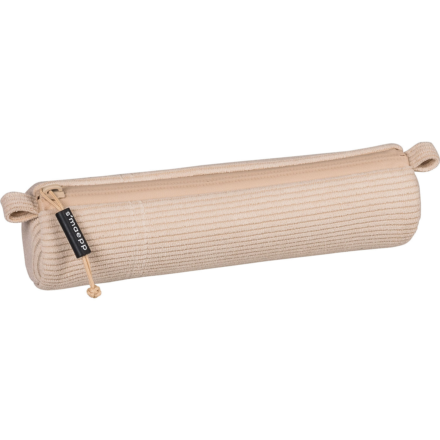 Schlampermäppchen s'maepp „Vintage Love“ Creme S, längliches Etui in Beige mit Reißverschluss, feiner Rippenstruktur und Brunnen-Label für Stifte und Zubehör