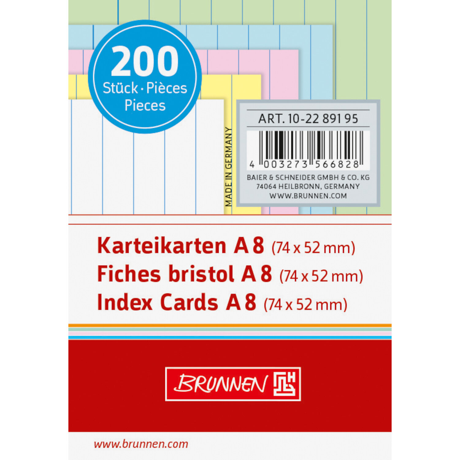 Karteikarte A8 liniert sortiert 200 Stück von Baier & Schneider 