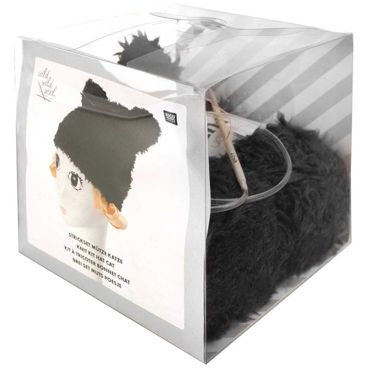 Strickset Mütze Katze schwarz Strickset Mütze Katze schwarz